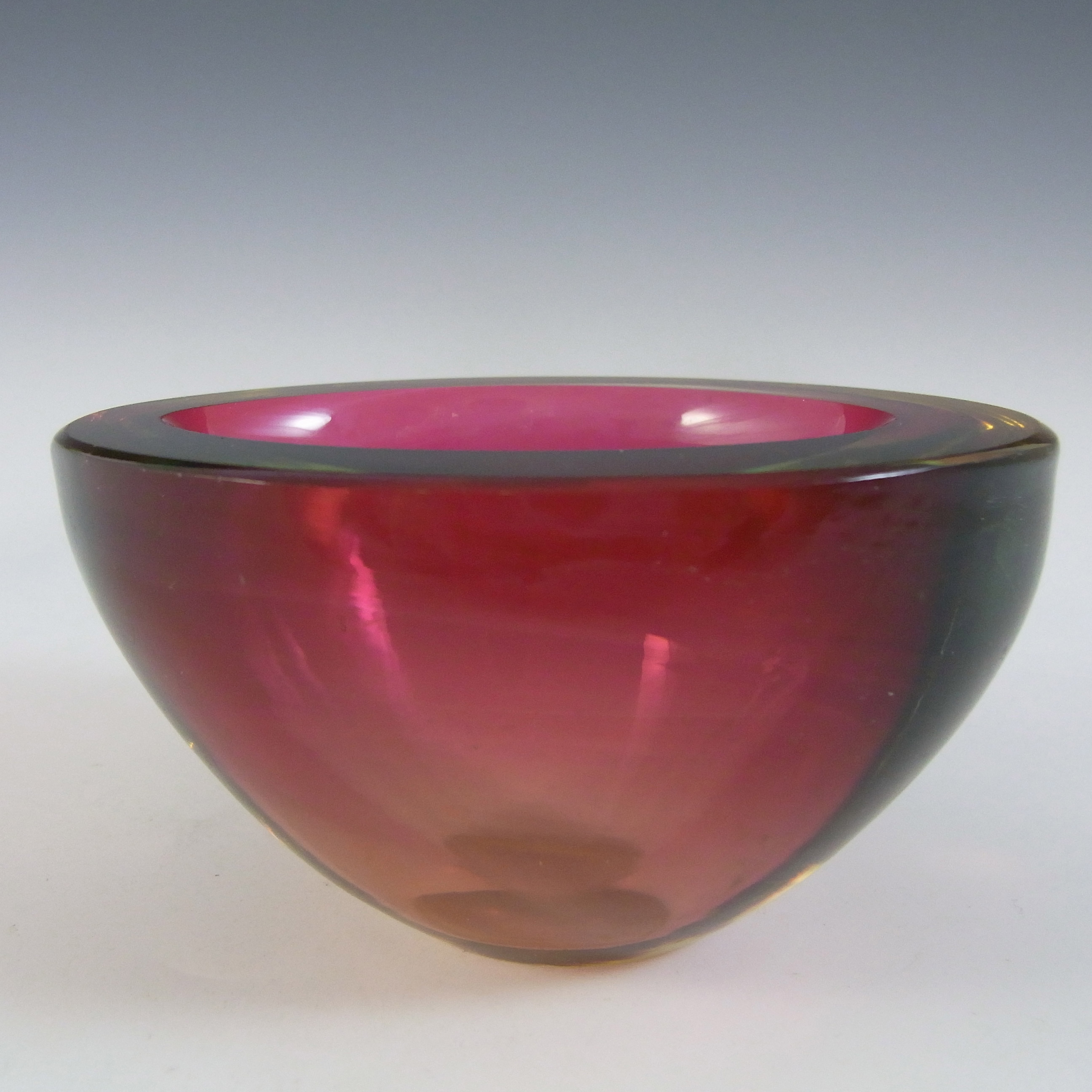 Murano Geode Pink & Amber Sommerso Glass Oval Bowl - Click Image to Close