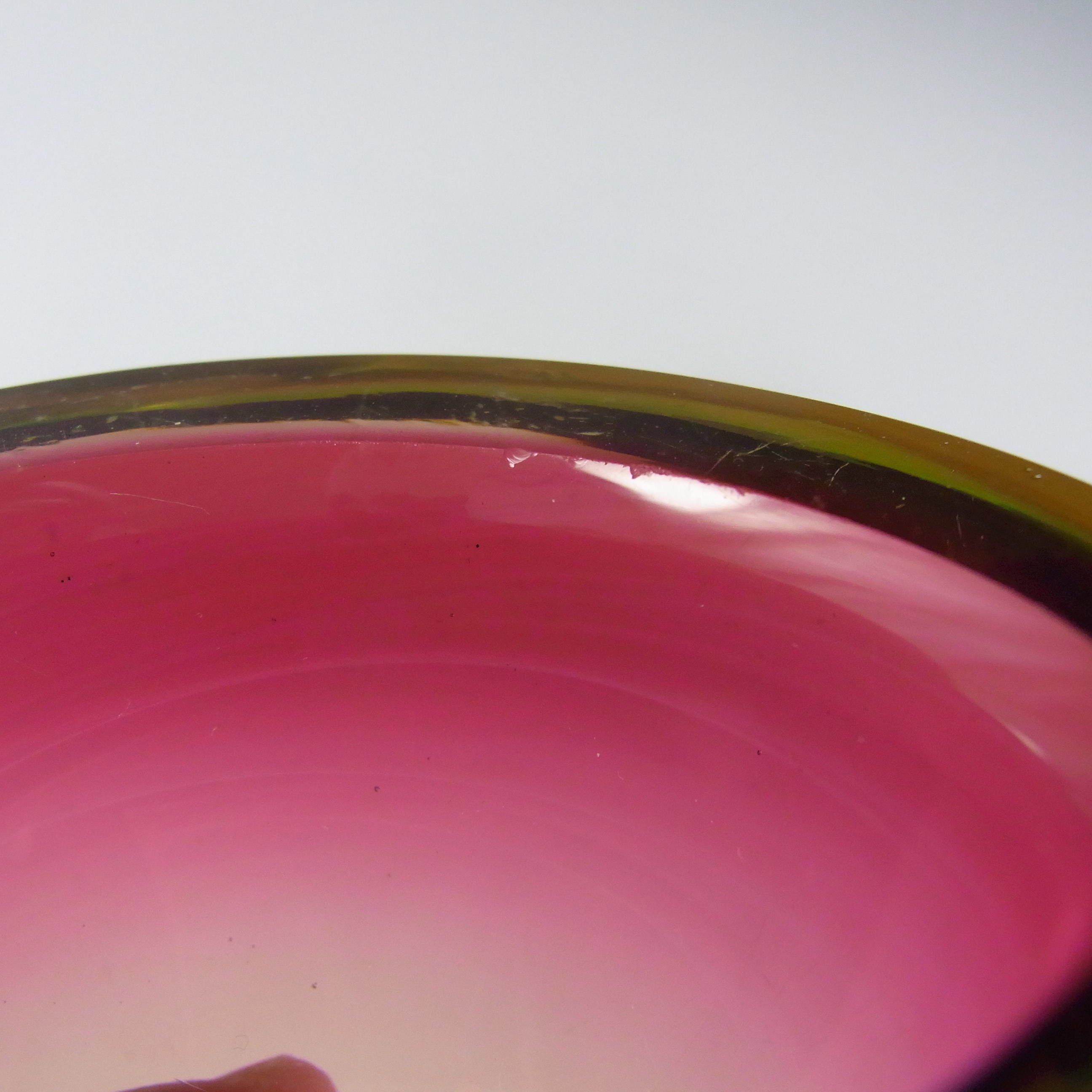 Murano Geode Pink & Amber Sommerso Glass Oval Bowl - Click Image to Close