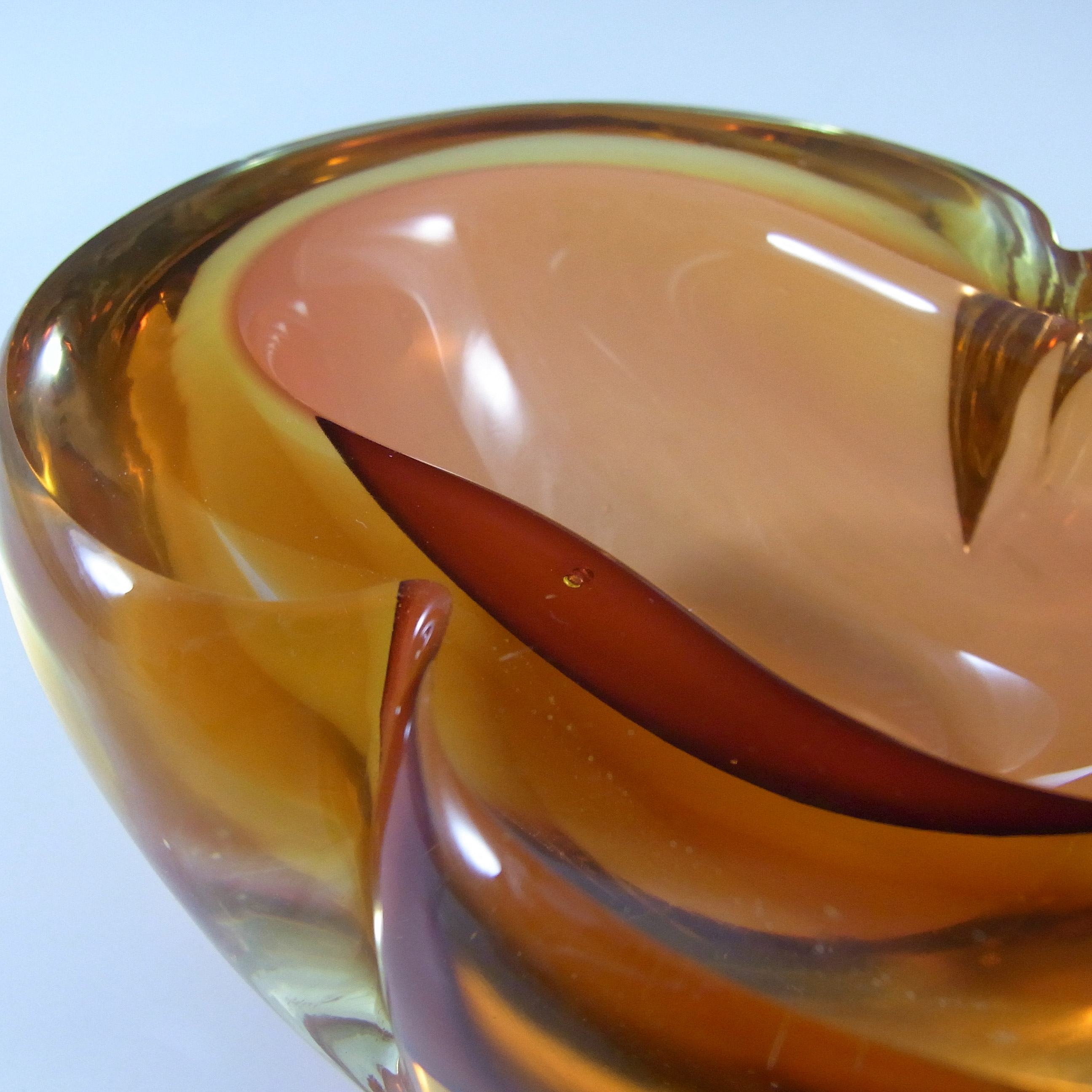 Murano Geode Brown & Amber Sommerso Glass Figure Eight Bowl - Click Image to Close