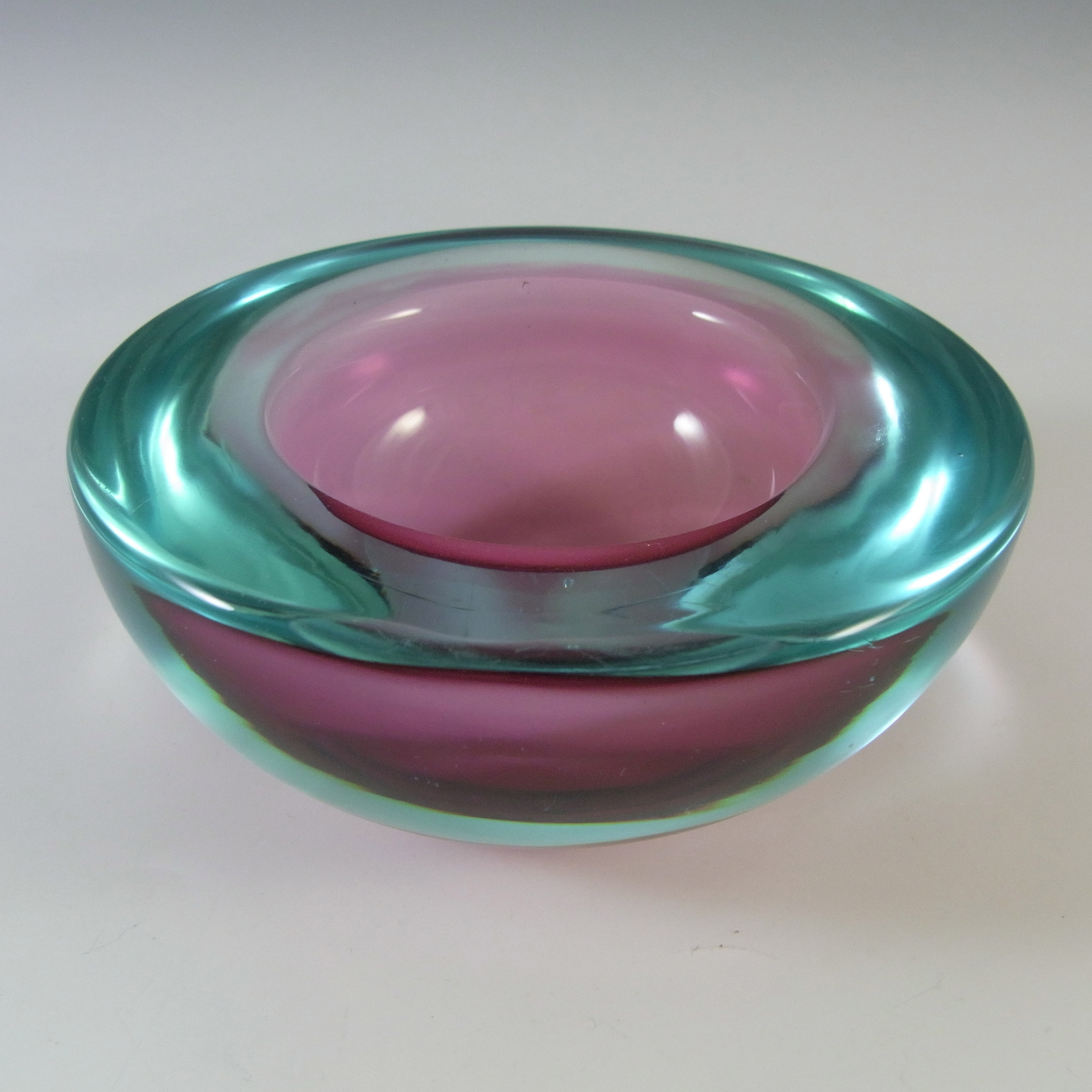 Murano Geode Pink & Turquoise Sommerso Glass Circle Bowl - Click Image to Close