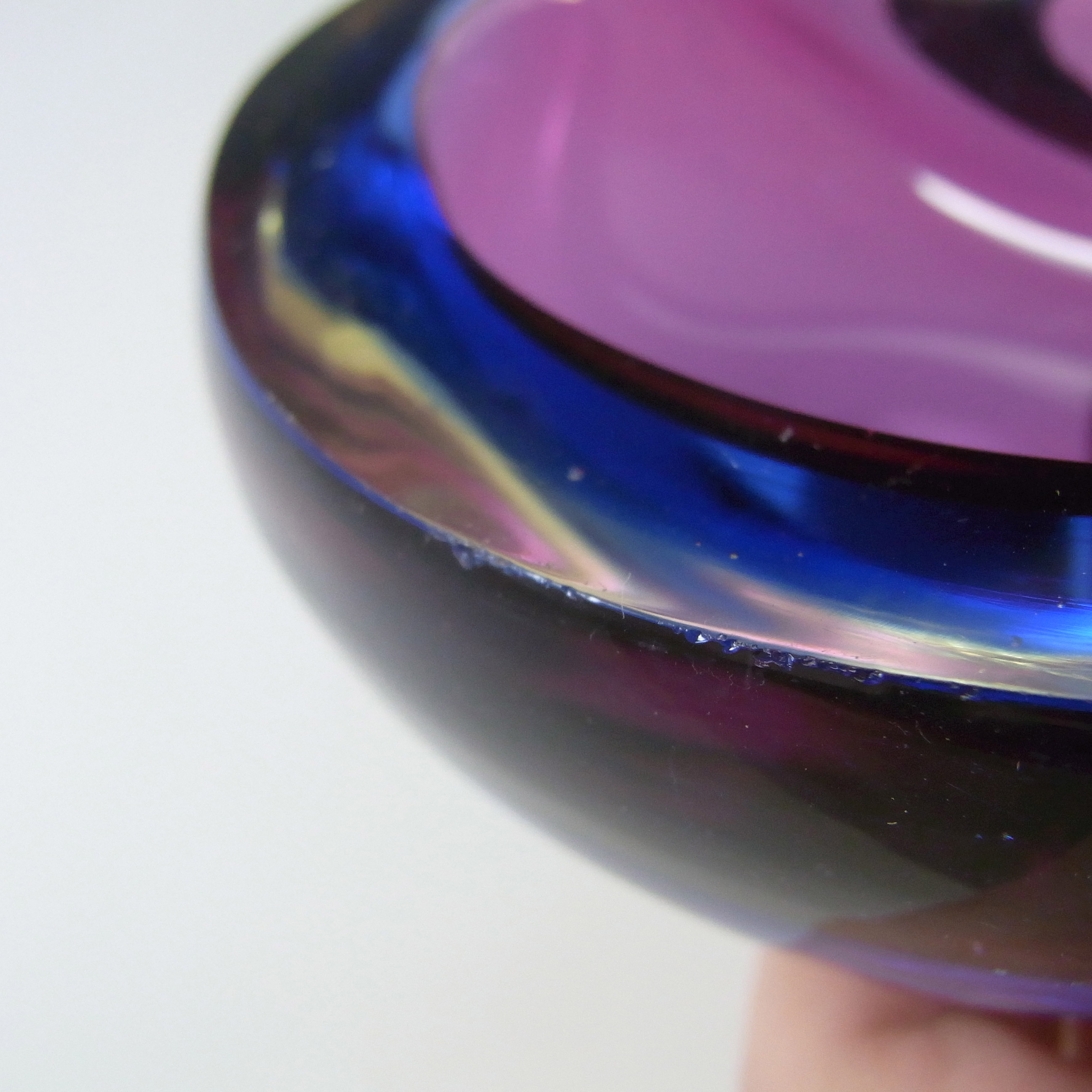 Murano Geode Purple & Blue Sommerso Glass Kidney Bowl - Click Image to Close