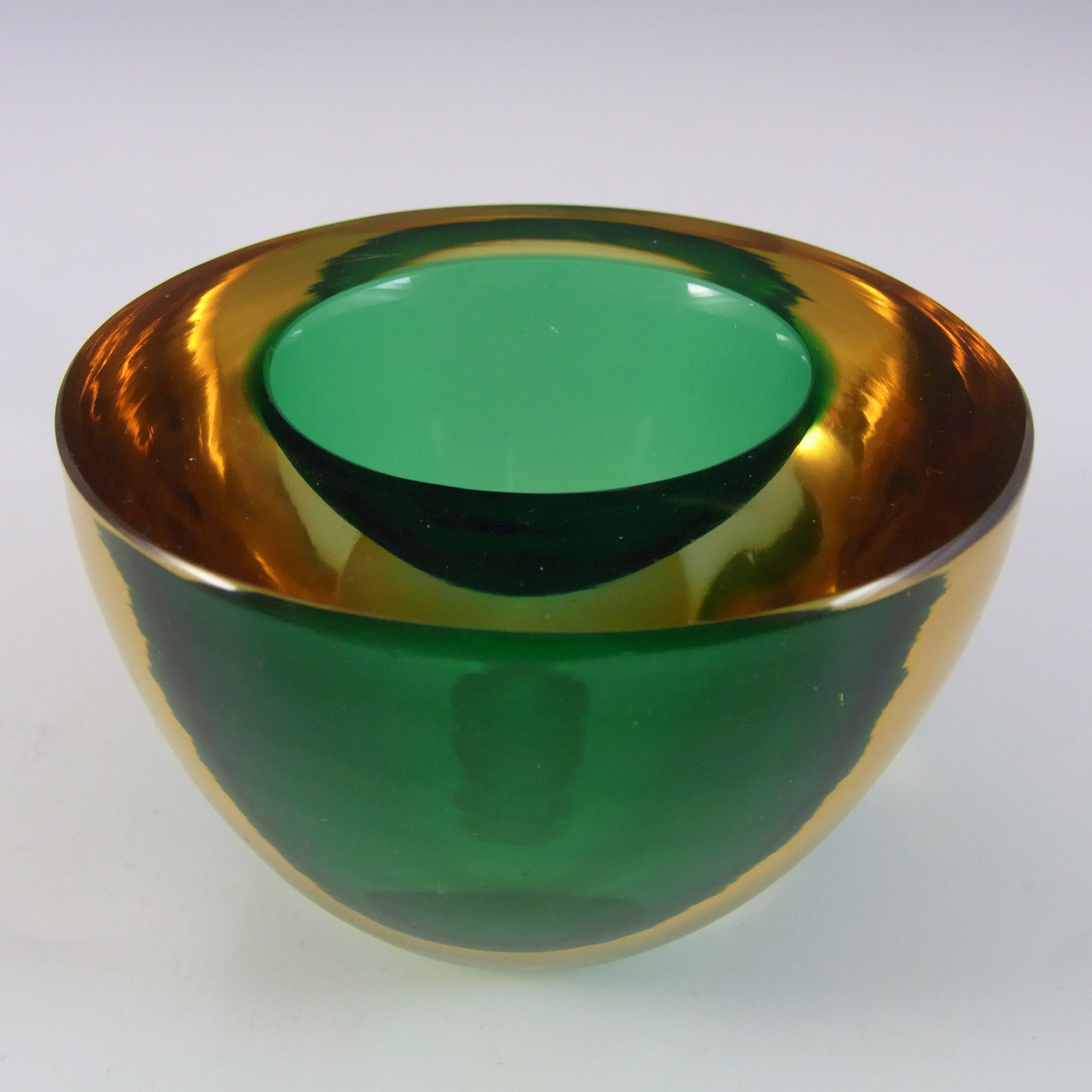 (image for) Murano Geode Green & Amber Sommerso Glass Circle Bowl - Click Image to Close