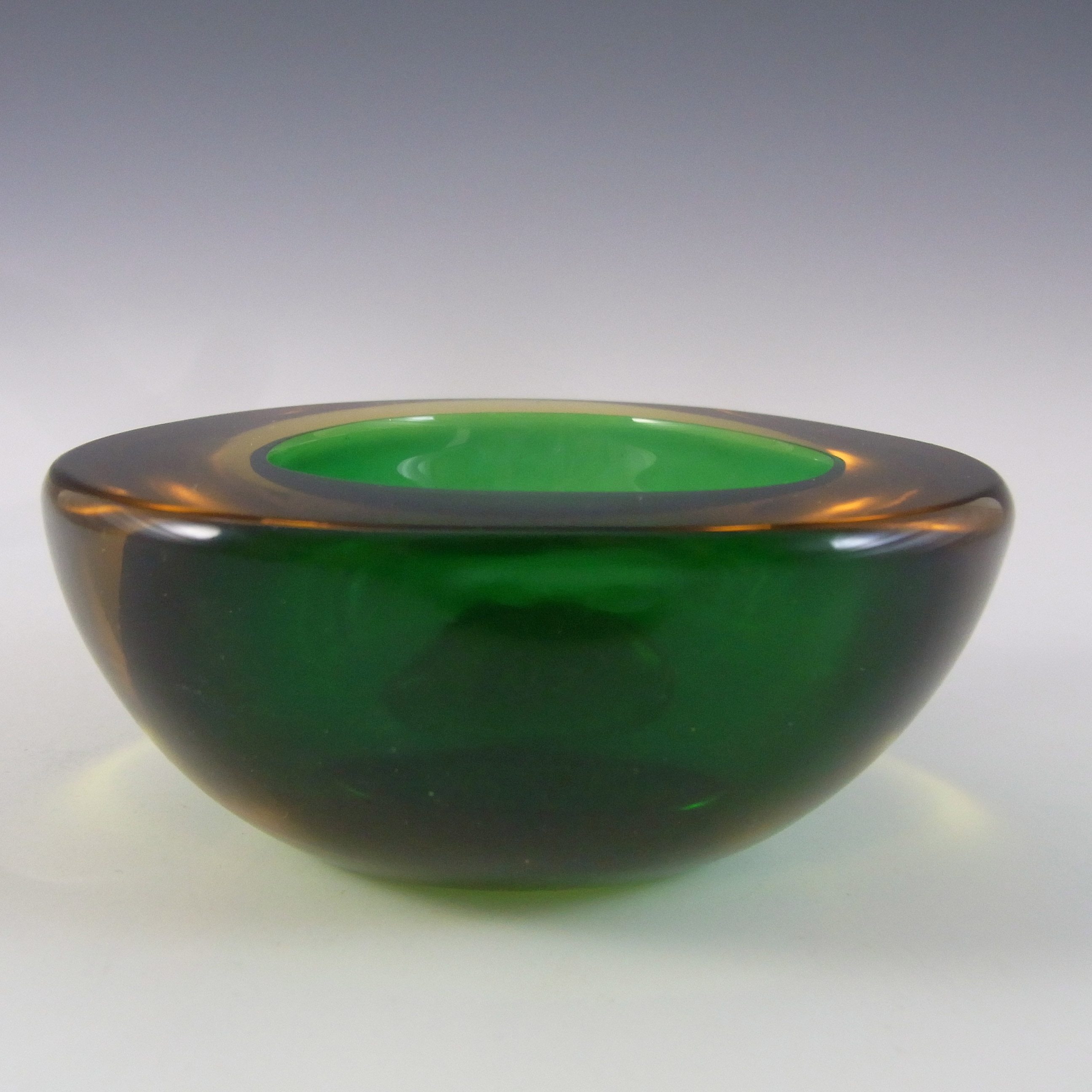 Murano Geode Green & Amber Sommerso Glass Circle Bowl - Click Image to Close
