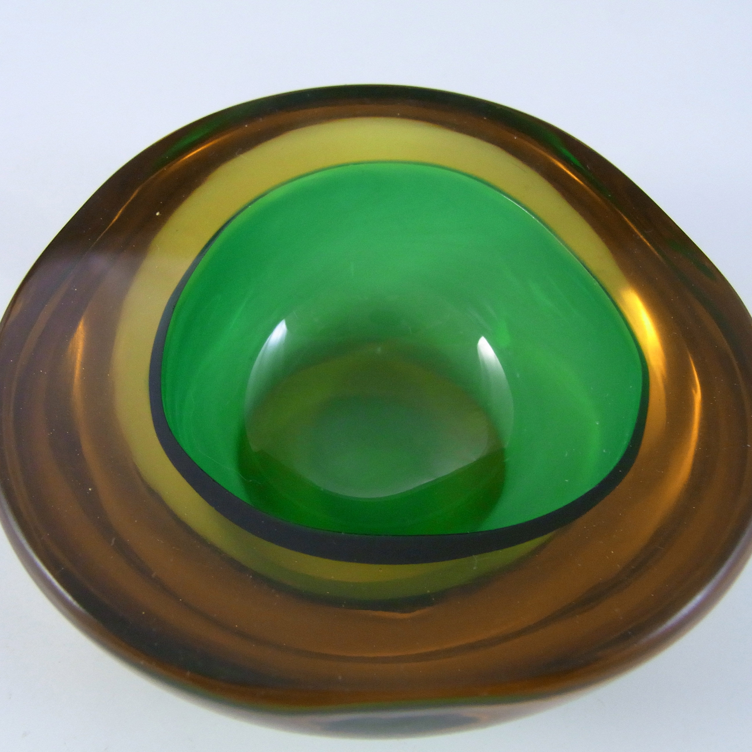 Murano Geode Green & Amber Sommerso Glass Circle Bowl - Click Image to Close