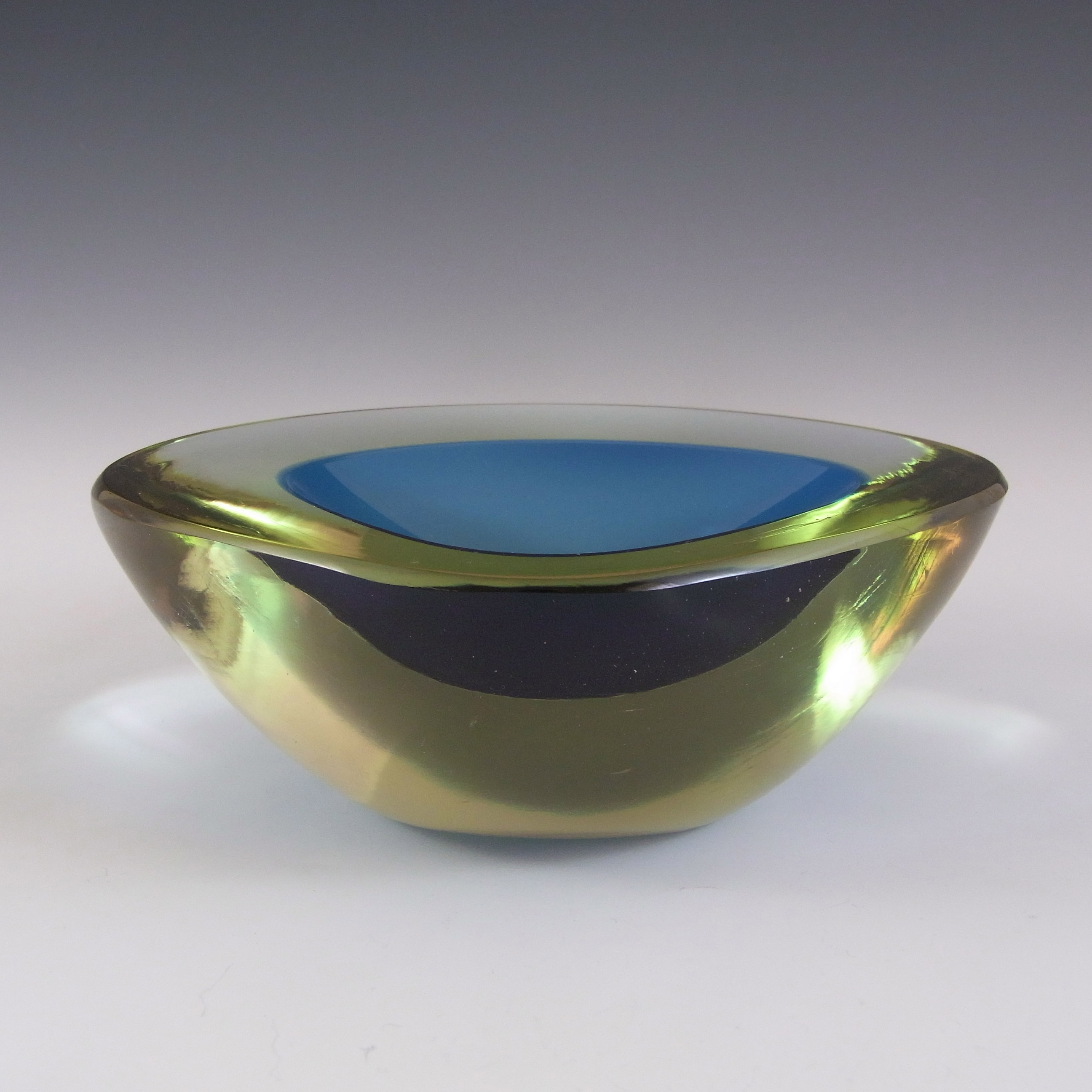 (image for) Murano Geode Blue & Green Sommerso Glass Triangle Bowl - Click Image to Close