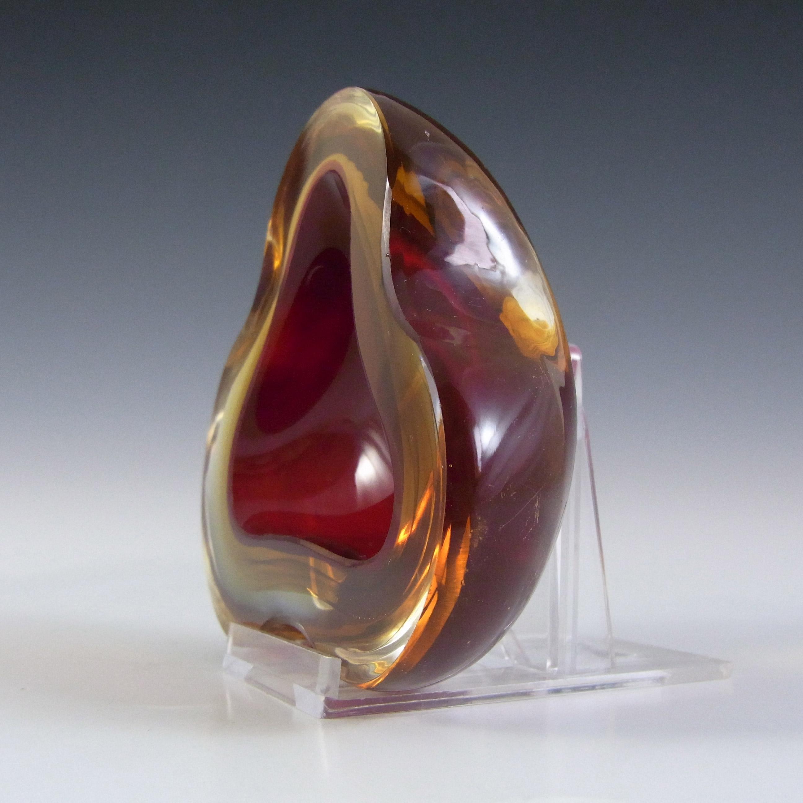 (image for) Murano Geode Brown & Amber Sommerso Glass Triangle Bowl - Click Image to Close
