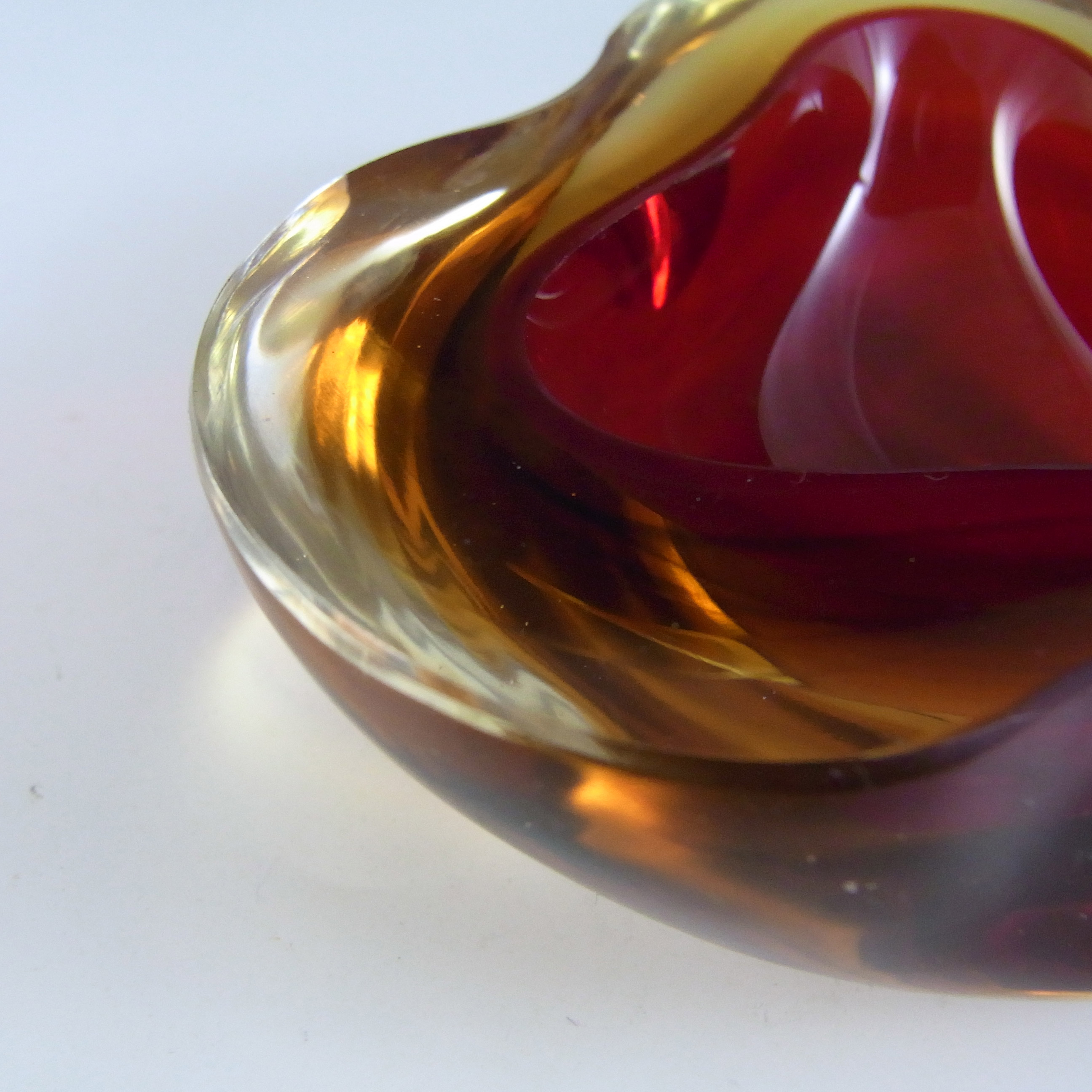 Murano Geode Brown & Amber Sommerso Glass Triangle Bowl - Click Image to Close