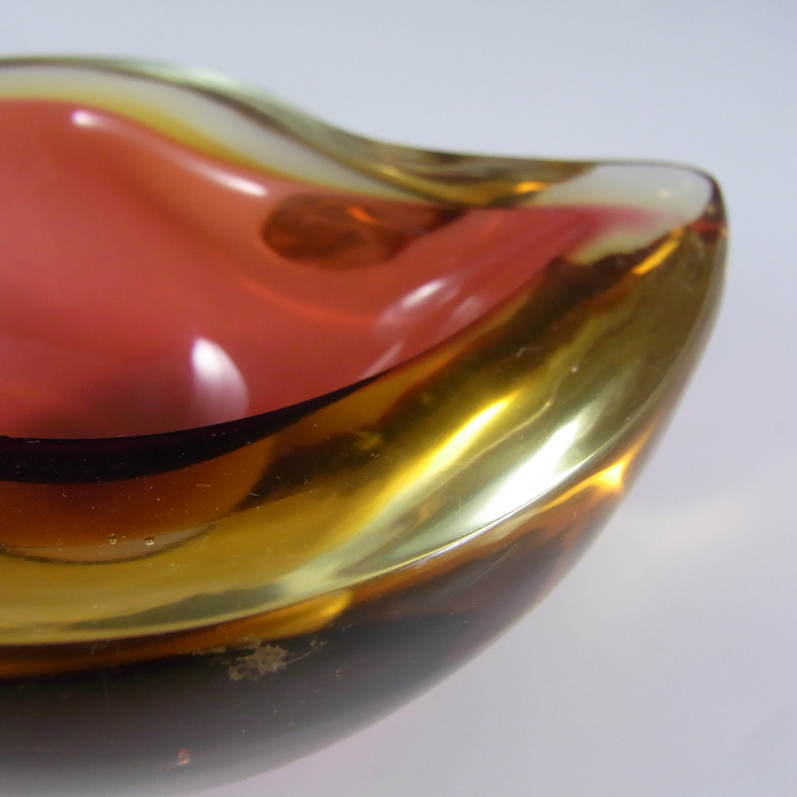Murano Geode Brown & Amber Sommerso Glass Zig Zag Bowl - Click Image to Close