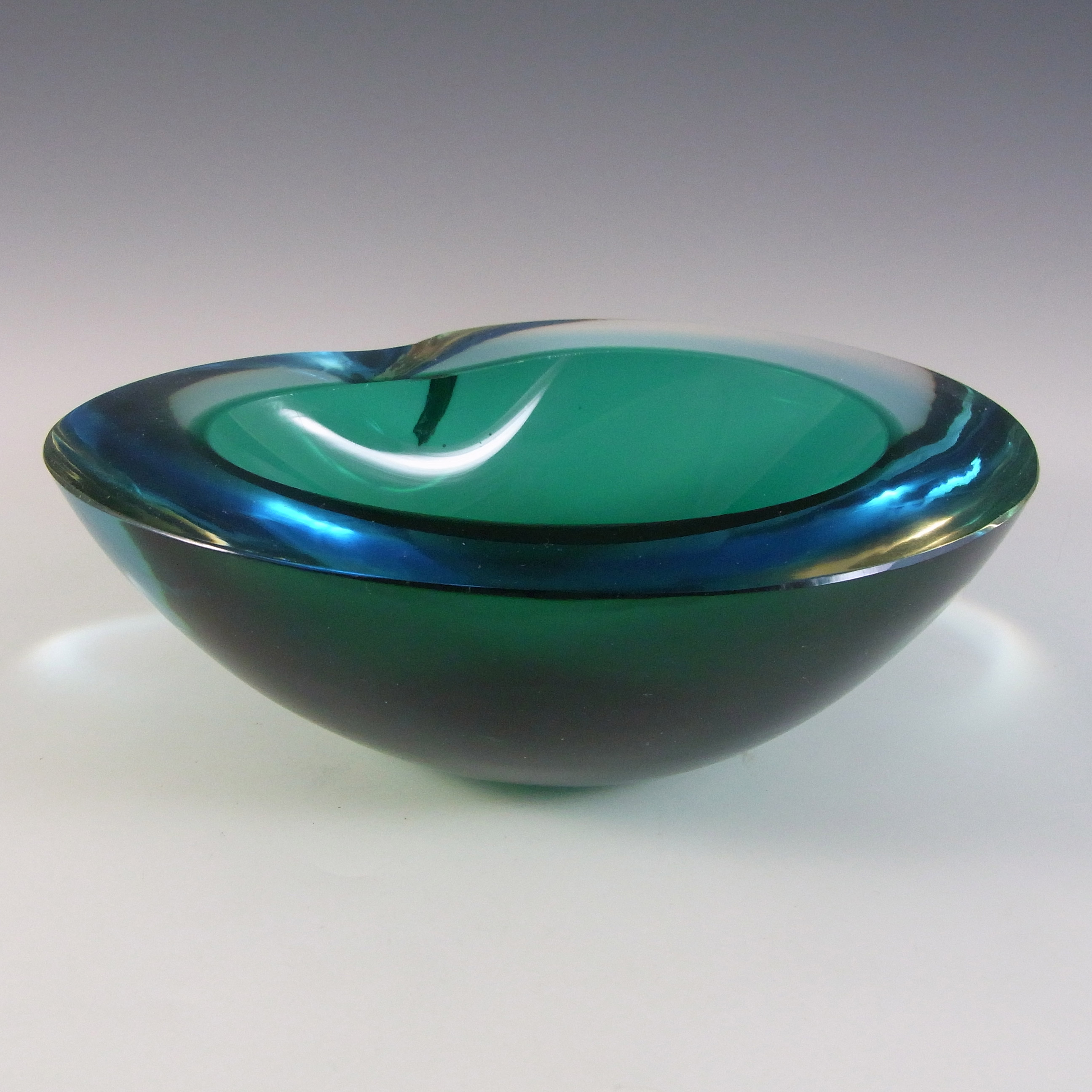 Murano Geode Blue & Green Sommerso Glass Kidney Bowl - Click Image to Close