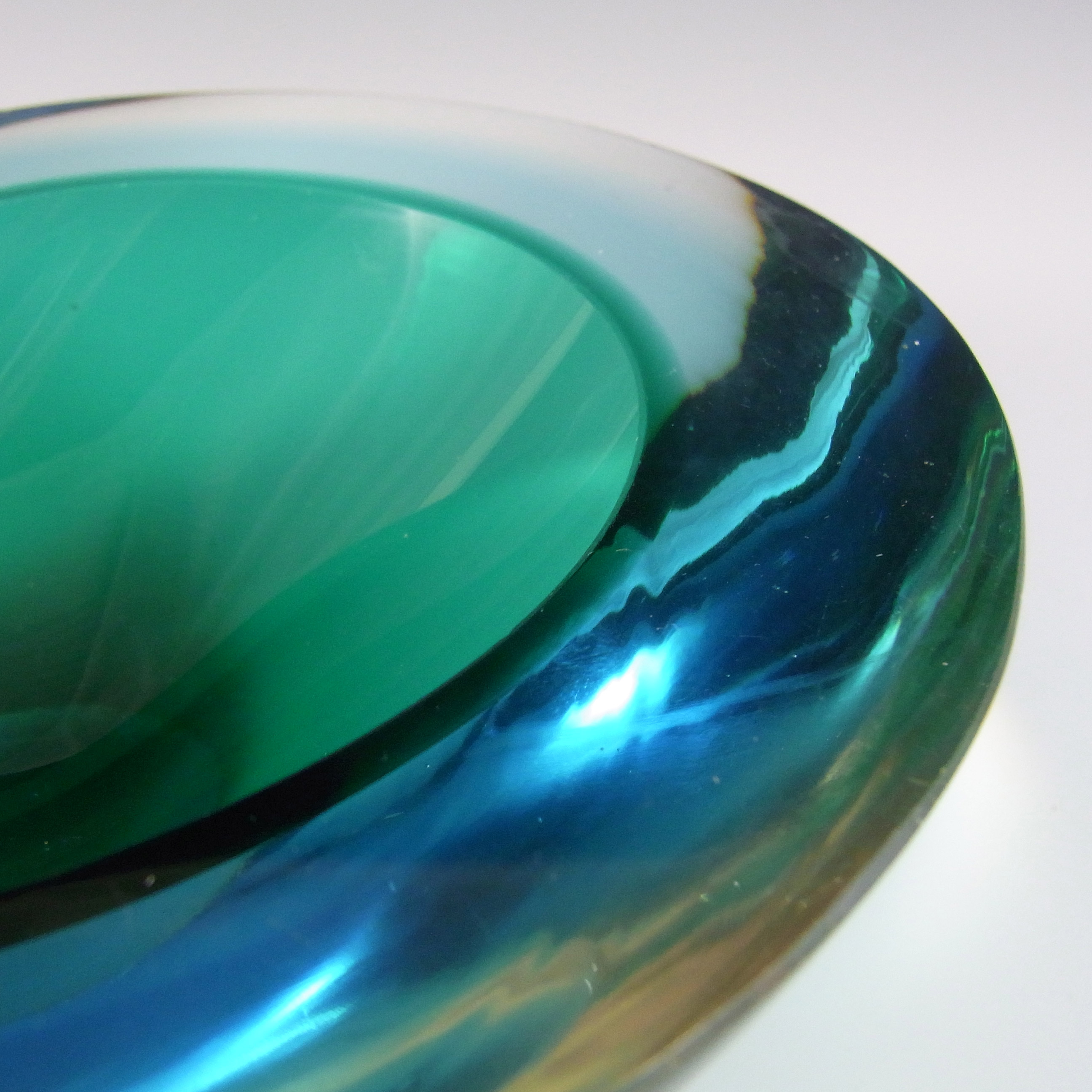 (image for) Murano Geode Blue & Green Sommerso Glass Kidney Bowl - Click Image to Close