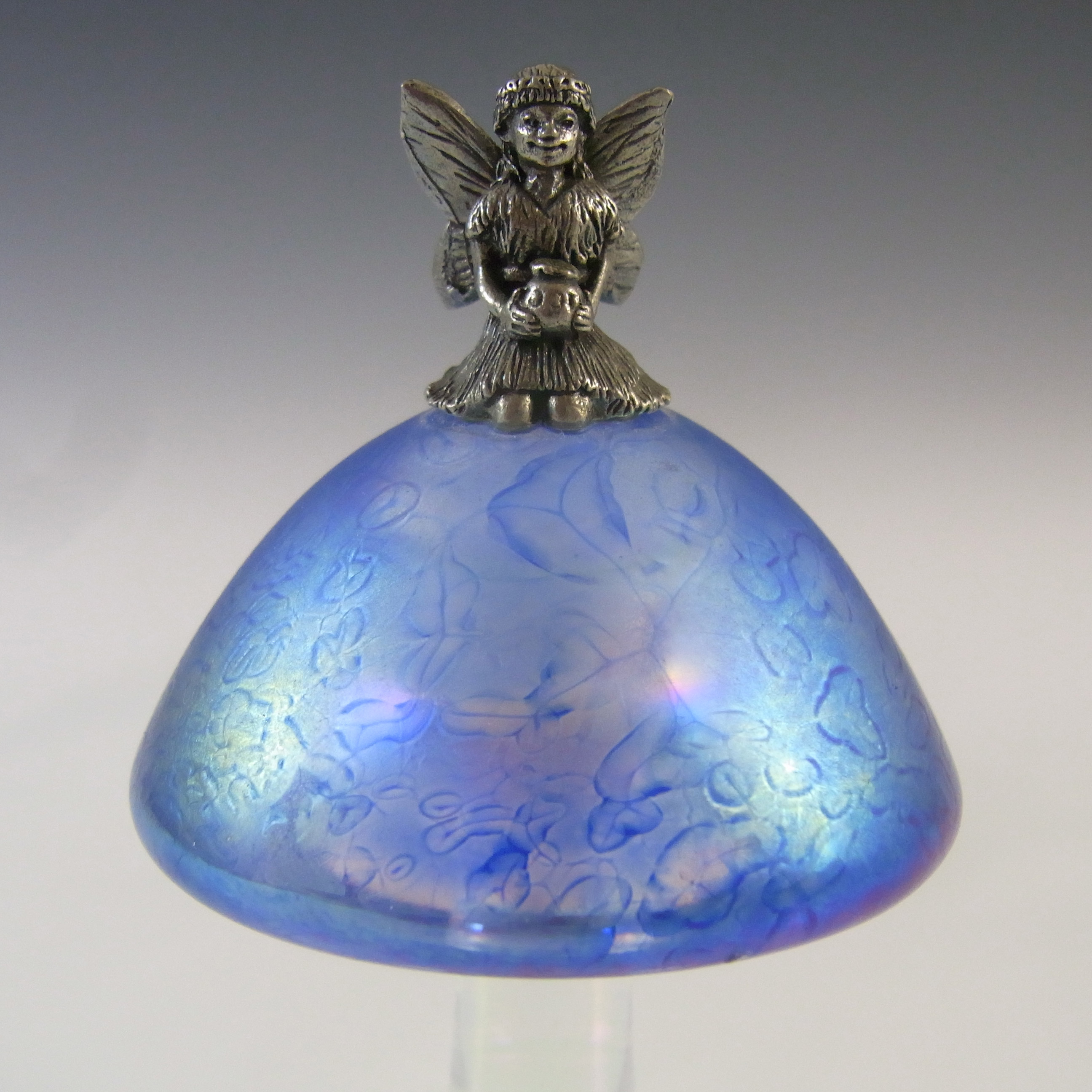 Heron Glass Blue Iridescent Mushroom & Fairy Sculpture - Click Image to Close
