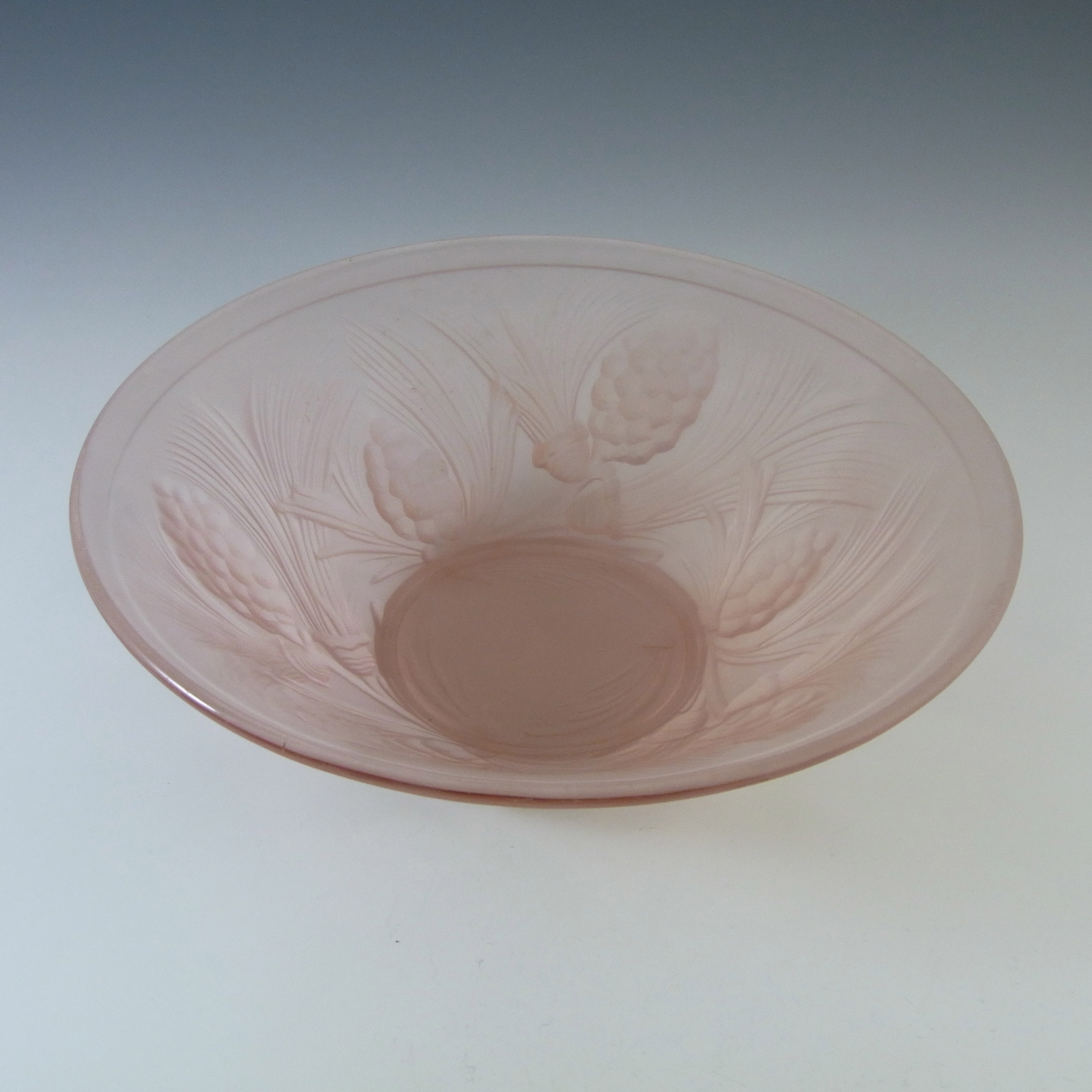 Jobling #5000 Vintage Art Deco Frosted Pink Glass Fircone Bowl - Click Image to Close