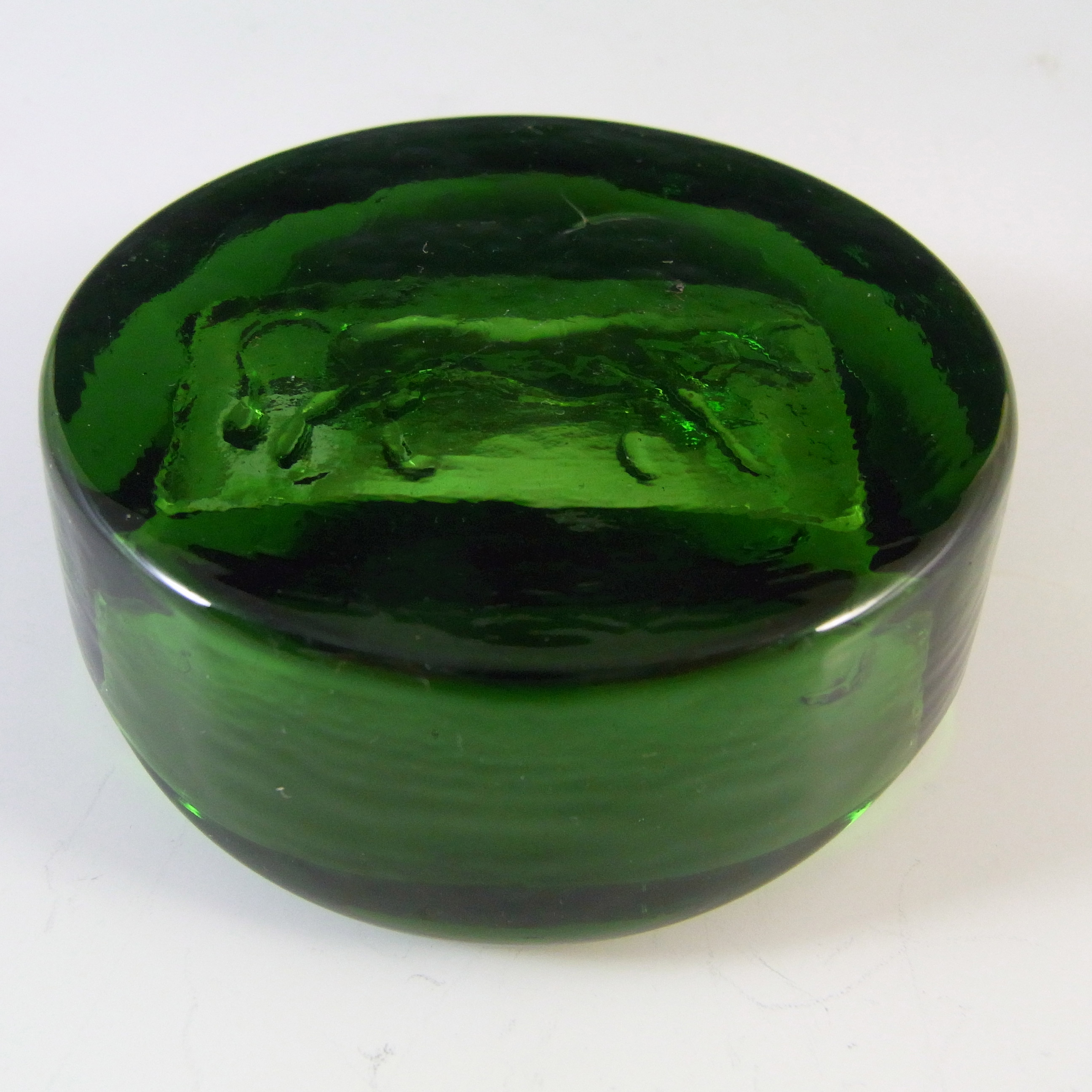 (image for) Kosta Boda 60s Swedish Green Glass Bull Bowl - Erik Hoglund - Click Image to Close
