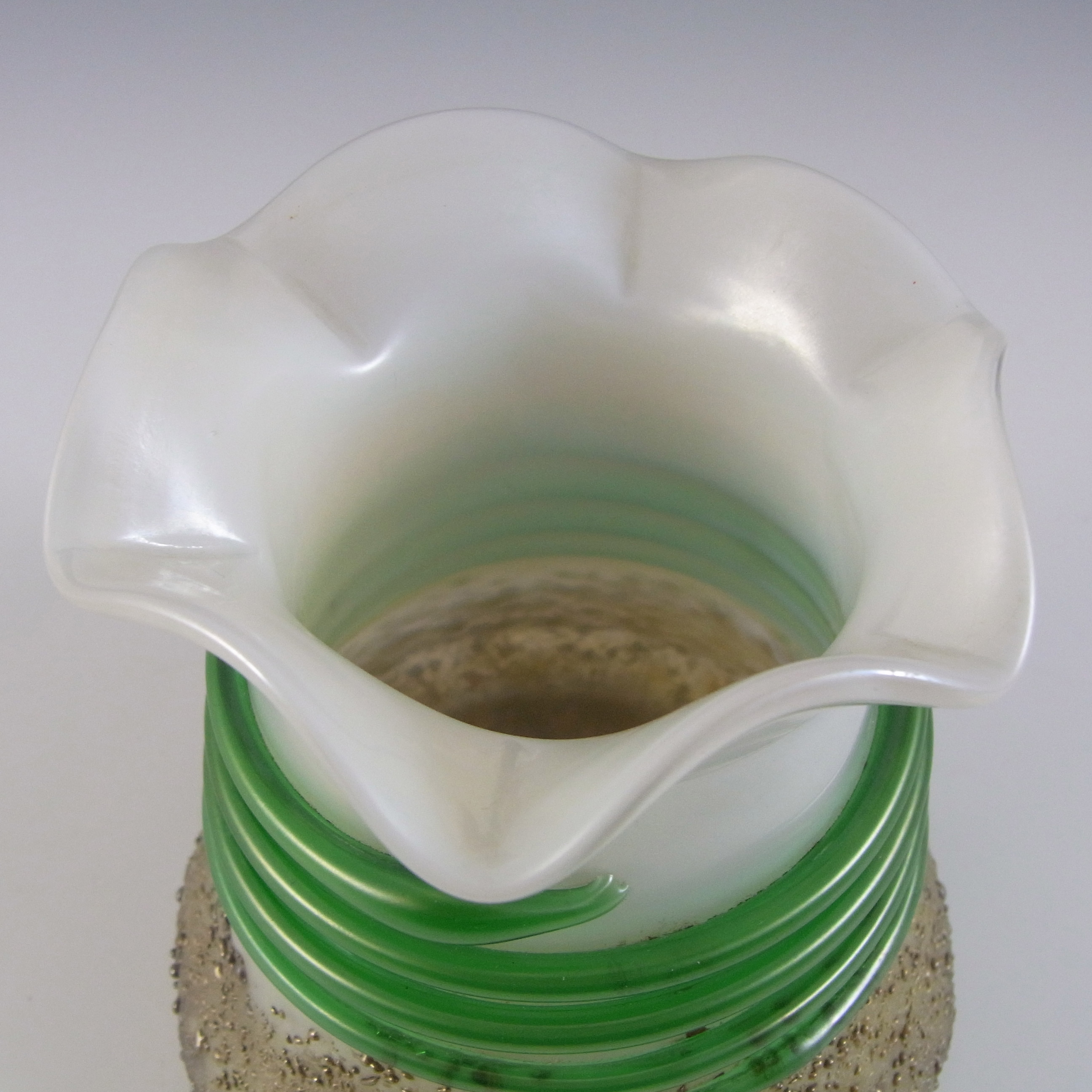 Kralik Art Nouveau Iridescent Amber Frit & Corded Glass Vase - Click Image to Close