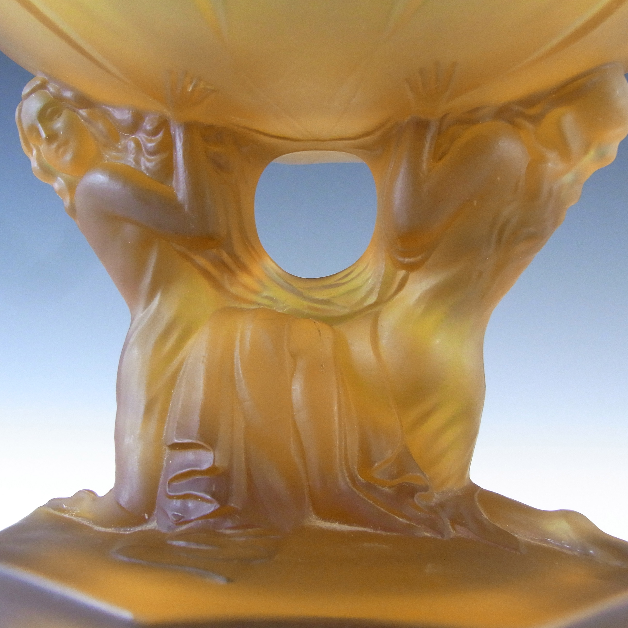 Walther & Söhne Art Deco Amber Glass Nude Lady 'Glasgow' Bowl - Click Image to Close