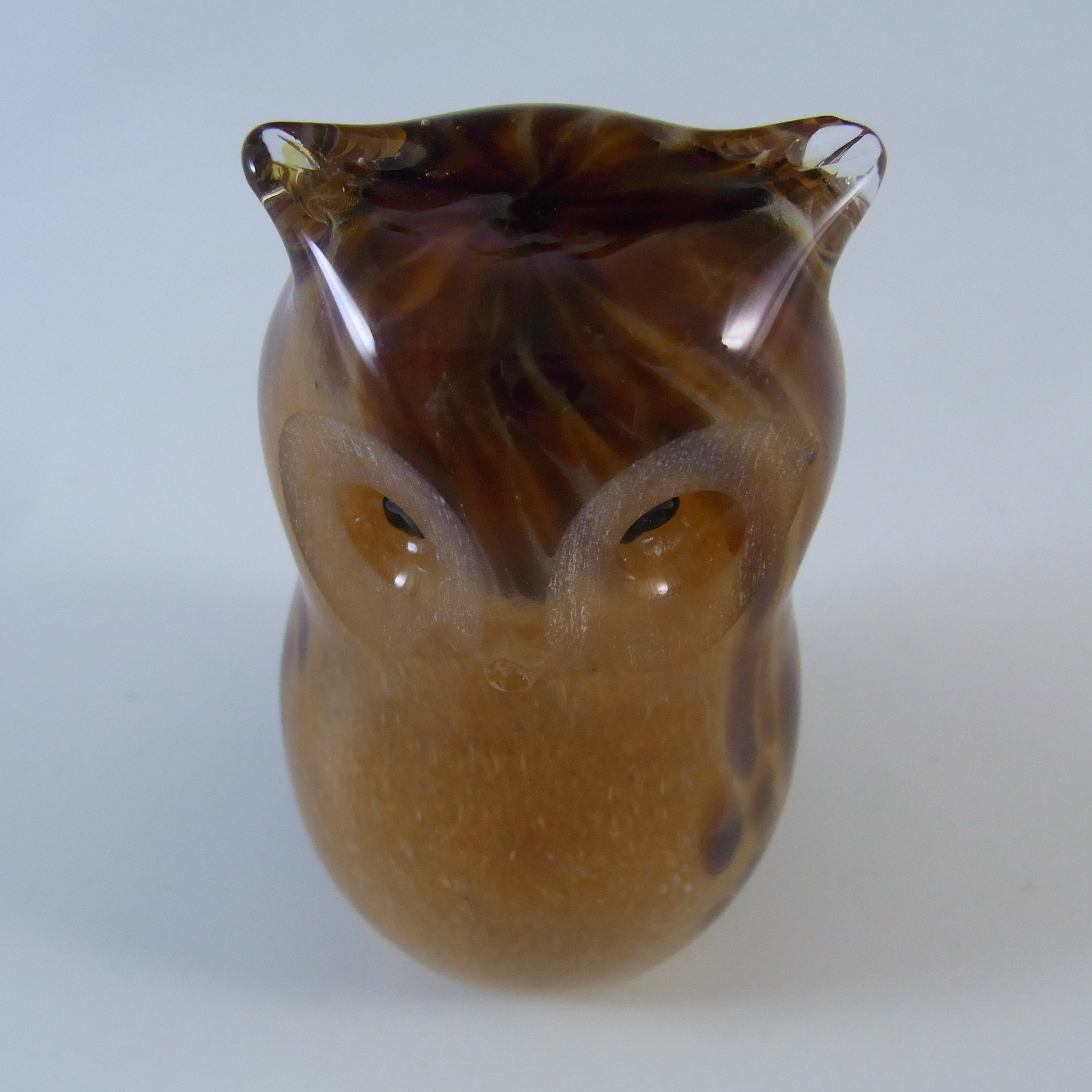 MARKED Langham British Vintage Speckled Brown Glass Owl - Click Image to Close