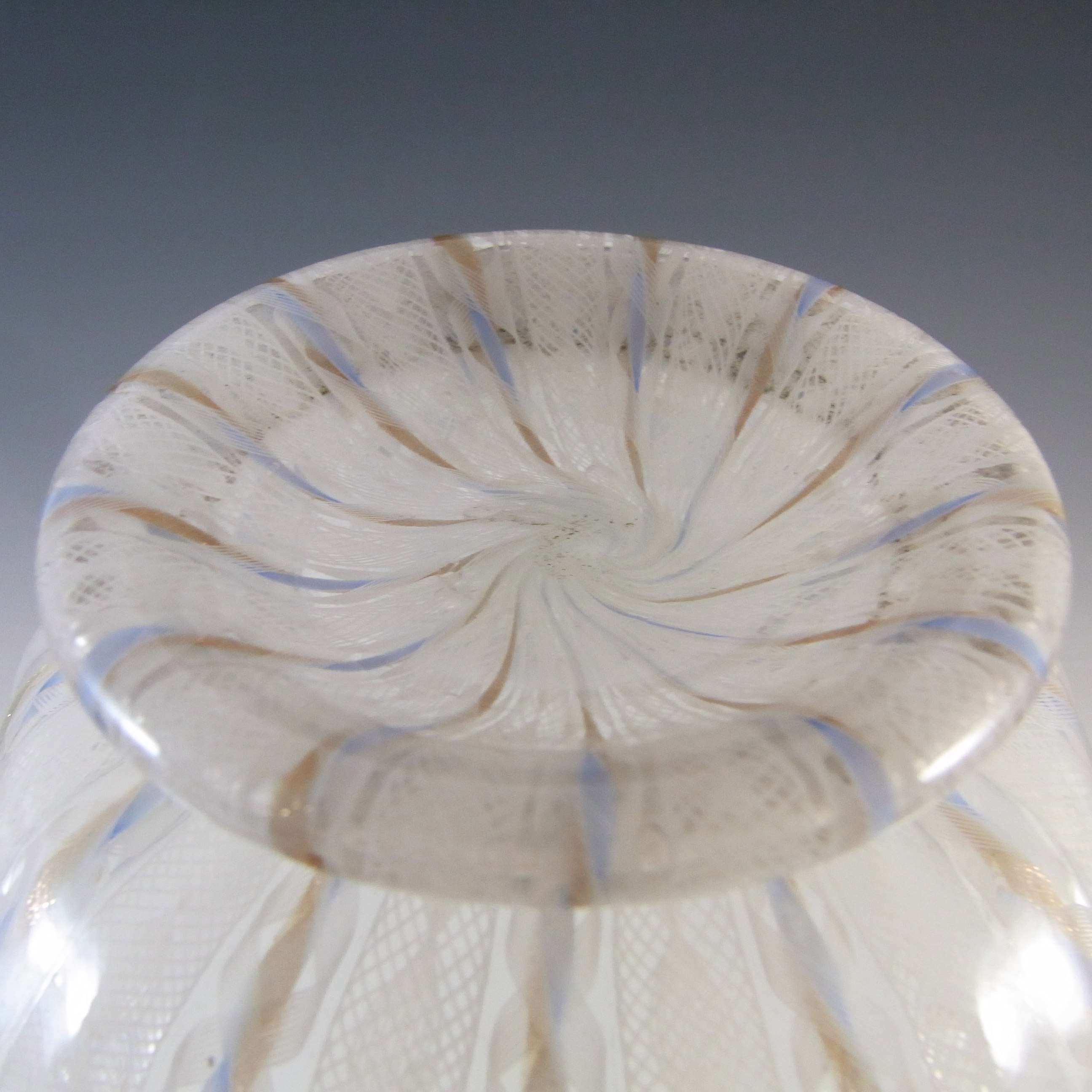 Salviati Murano Zanfirico & Aventurine Blue Glass Vintage Bowl - Click Image to Close