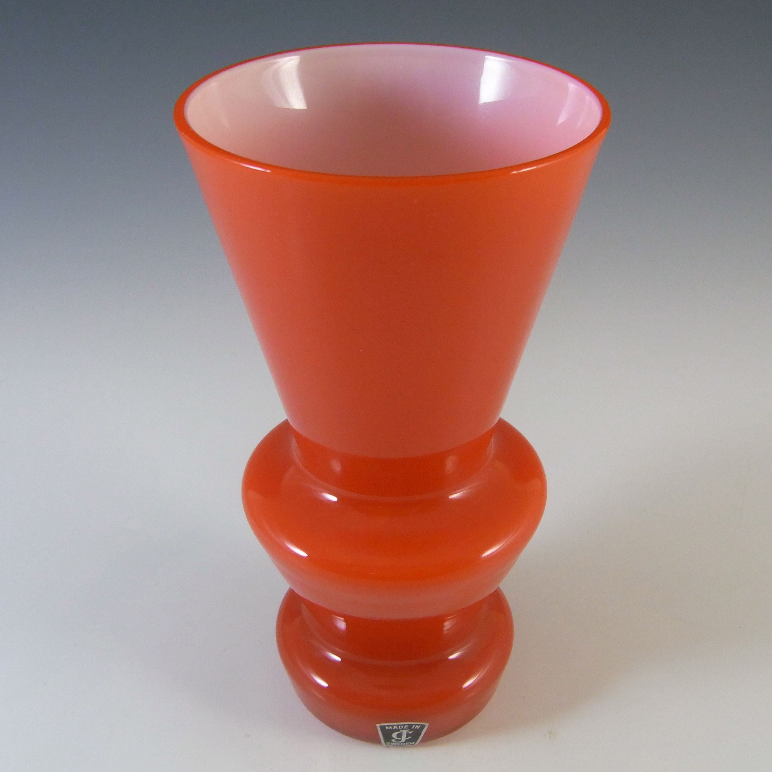(image for) Lindshammar / Alsterbro / JC Swedish Red Hooped Glass Vase - Click Image to Close