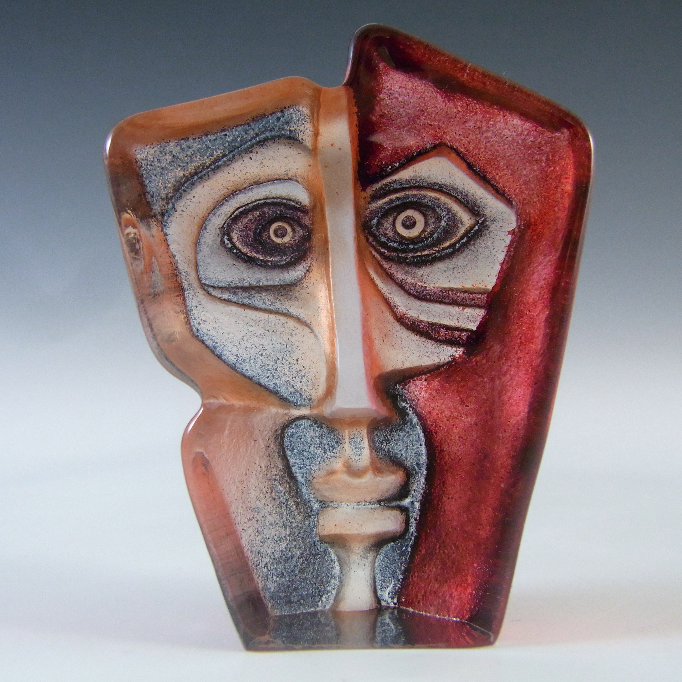 Mats Jonasson #88162 Glass 'Domino' Masqot Face Sculpture - Signed