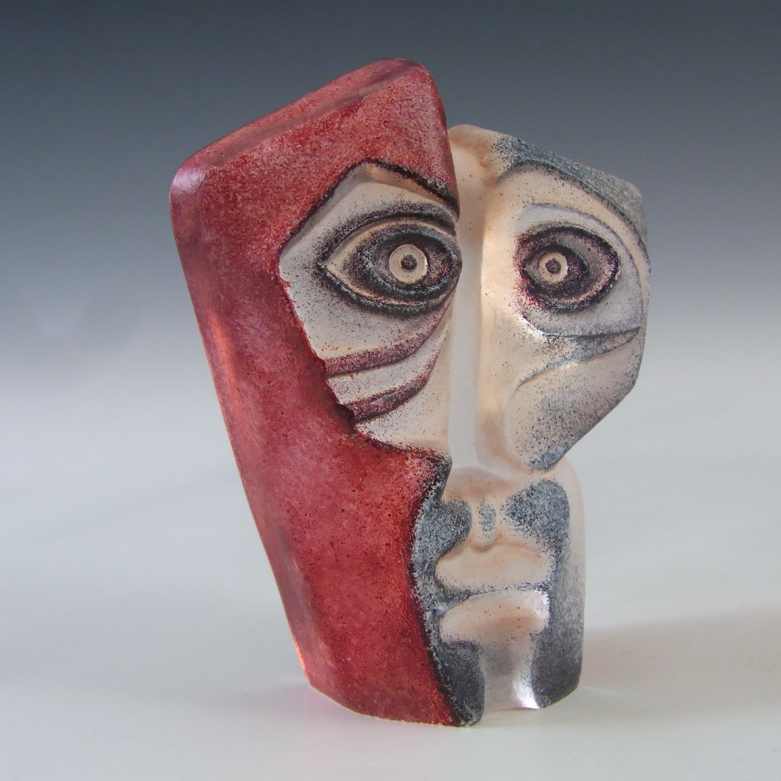 (image for) Mats Jonasson #88162 Glass 'Domino' Masqot Face Sculpture - Signed - Click Image to Close