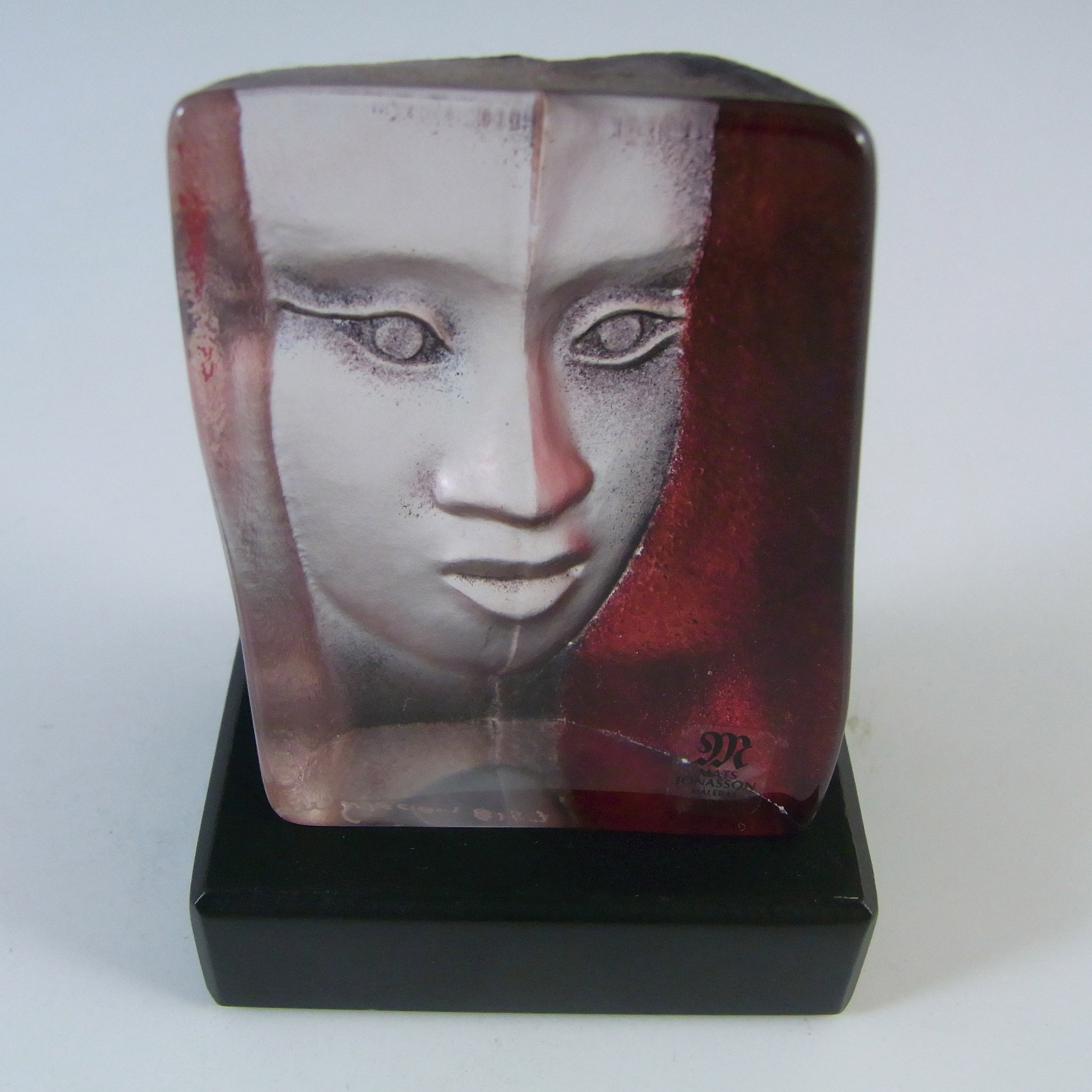 Mats Jonasson #88157 Glass 'Mazzai' Masqot Face Sculpture - Signed - Click Image to Close