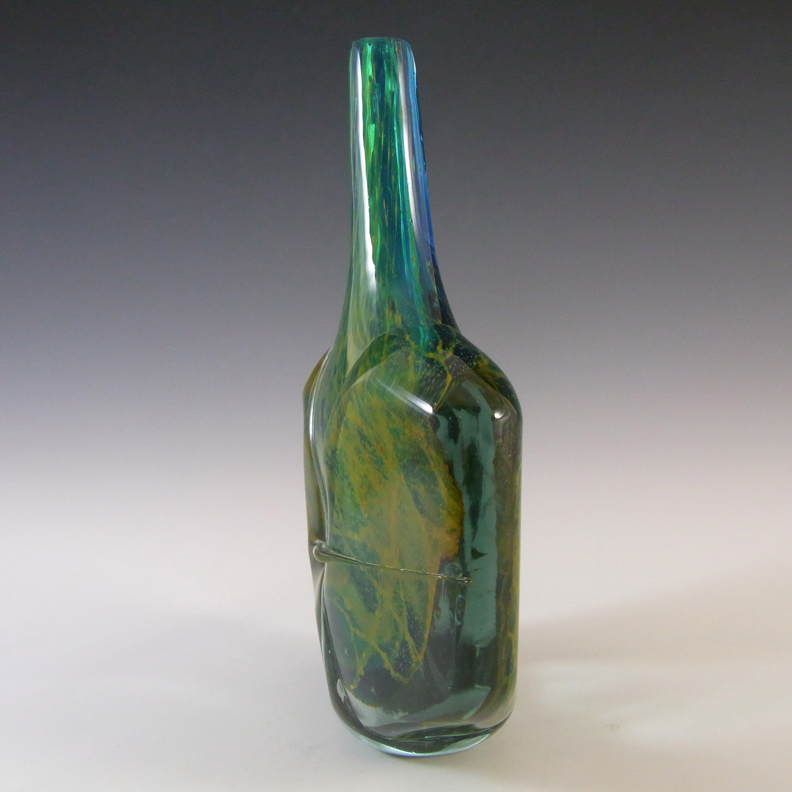 (image for) Mdina 'Blue Summer' Maltese Glass 'Fish' / 'Axe Head' Vase - Signed - Click Image to Close