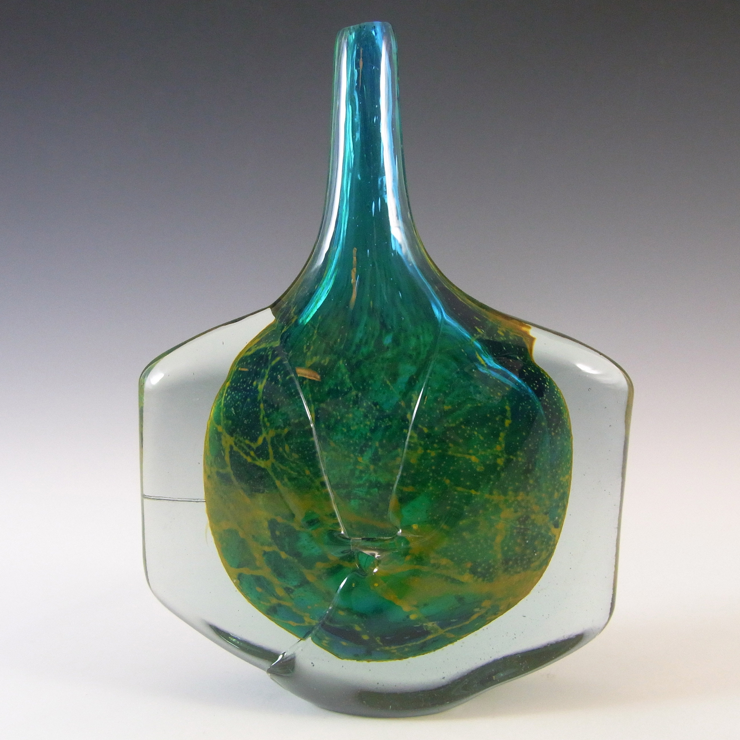 Mdina 'Blue Summer' Maltese Glass 'Fish' / 'Axe Head' Vase - Signed - Click Image to Close