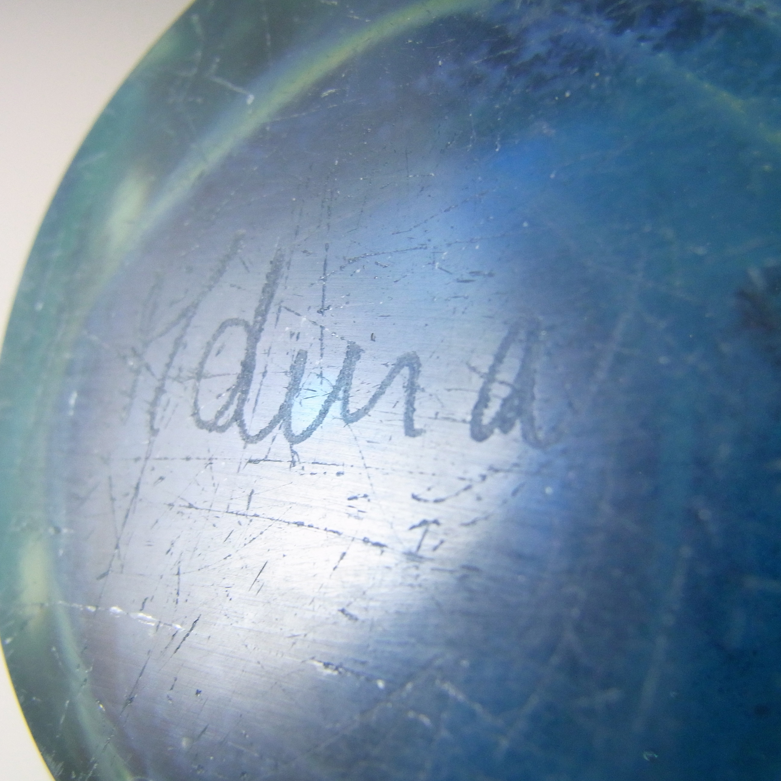 (image for) Mdina 'Blue Summer' Maltese Vintage Glass 'Pulled Ear' Vase - Signed - Click Image to Close