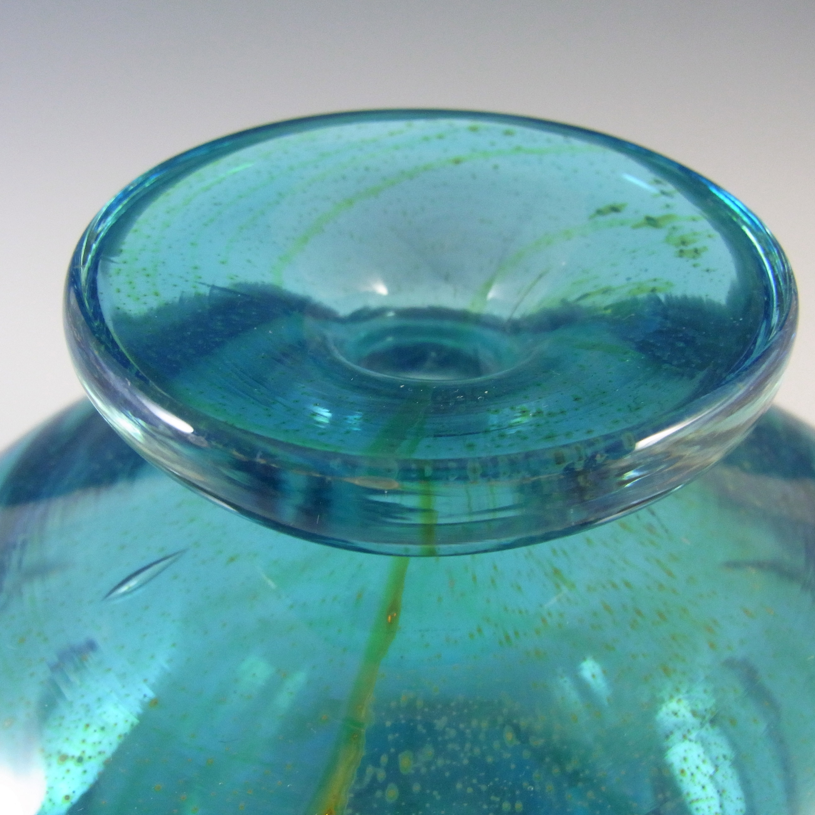 (image for) Mdina 'Blue Summer' Maltese Vintage Glass 'Pulled Ear' Vase - Signed - Click Image to Close