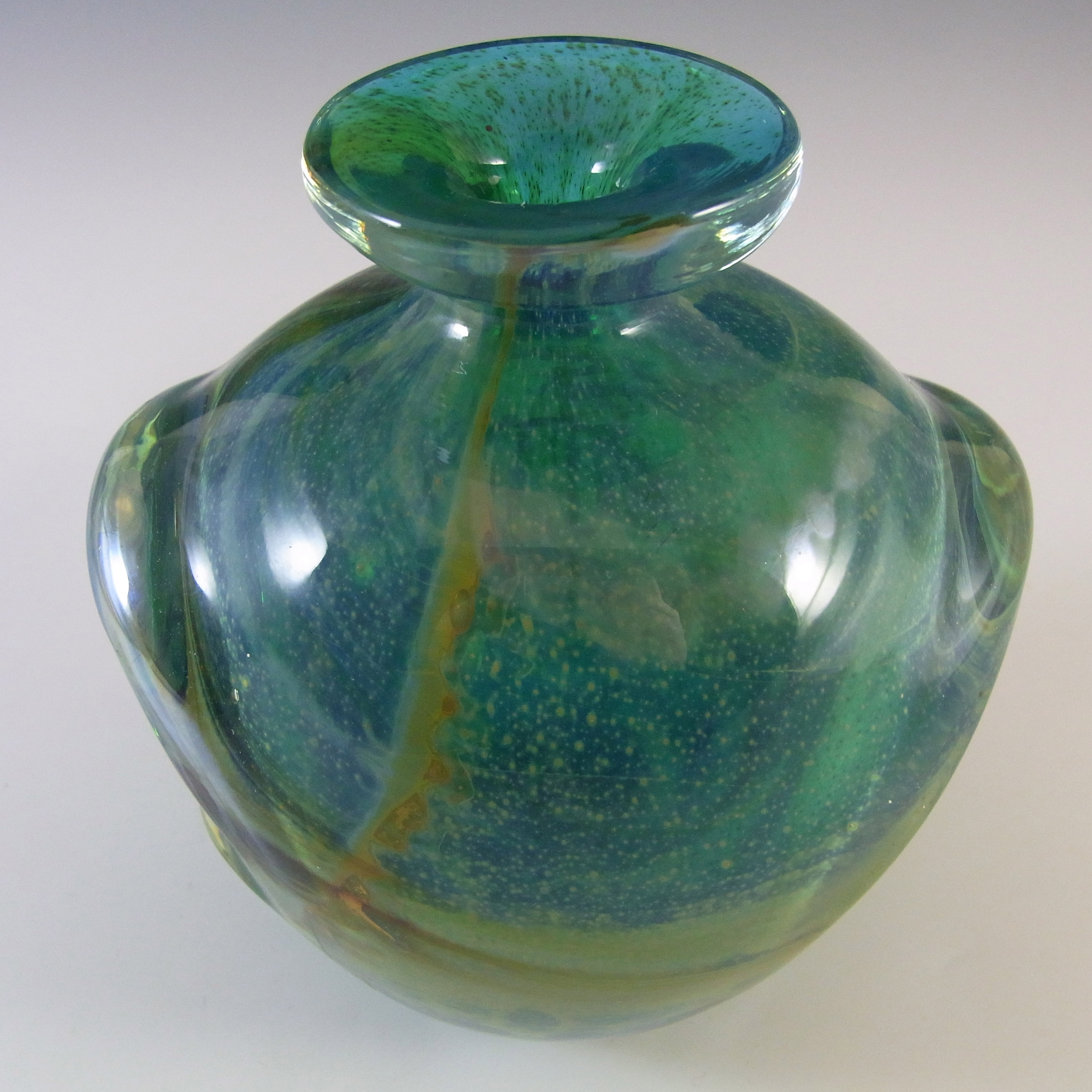 Mdina 'Blue Summer' Maltese Glass 'Pulled Ear' Vase - Signed - Click Image to Close