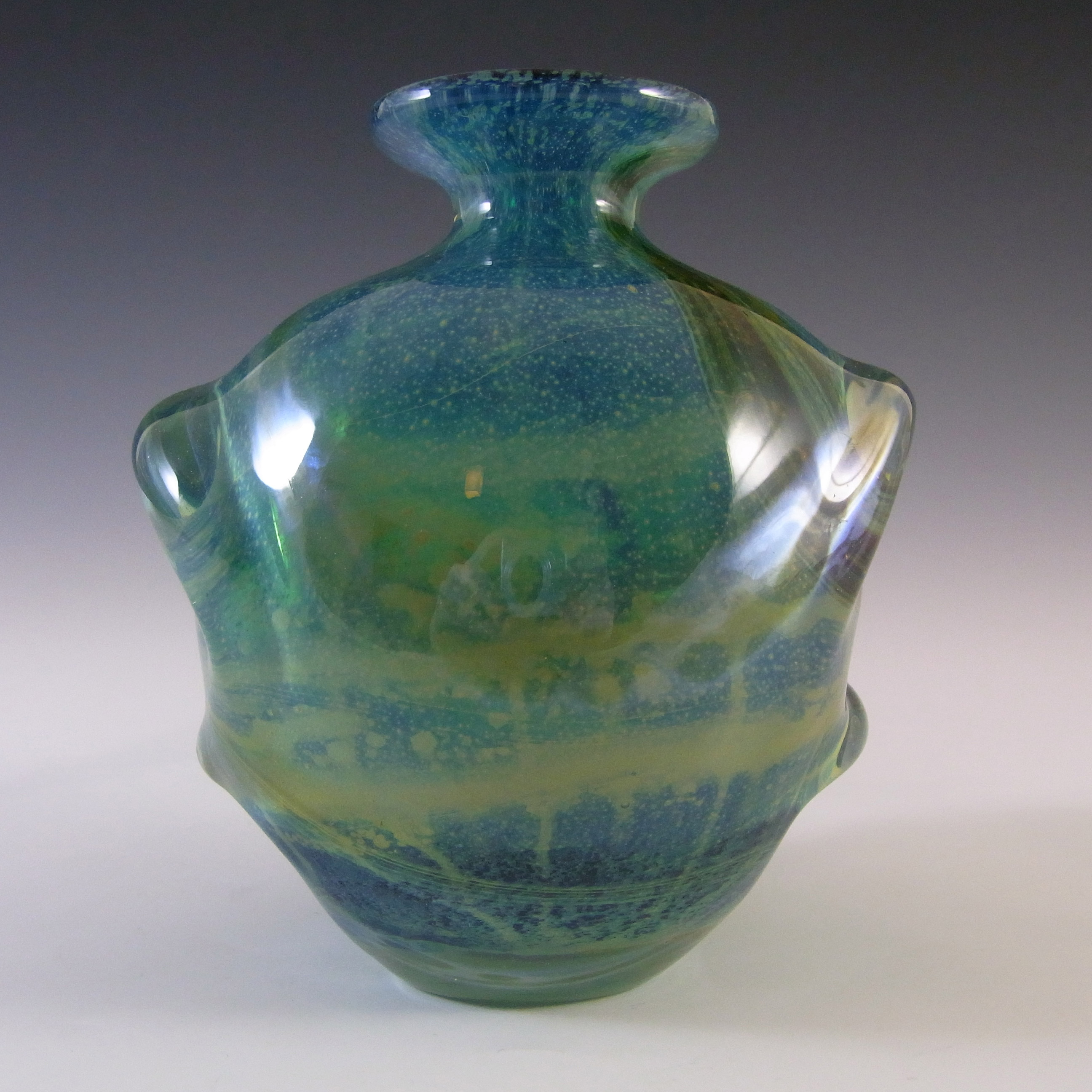 (image for) Mdina 'Blue Summer' Maltese Glass 'Pulled Ear' Vase - Signed - Click Image to Close