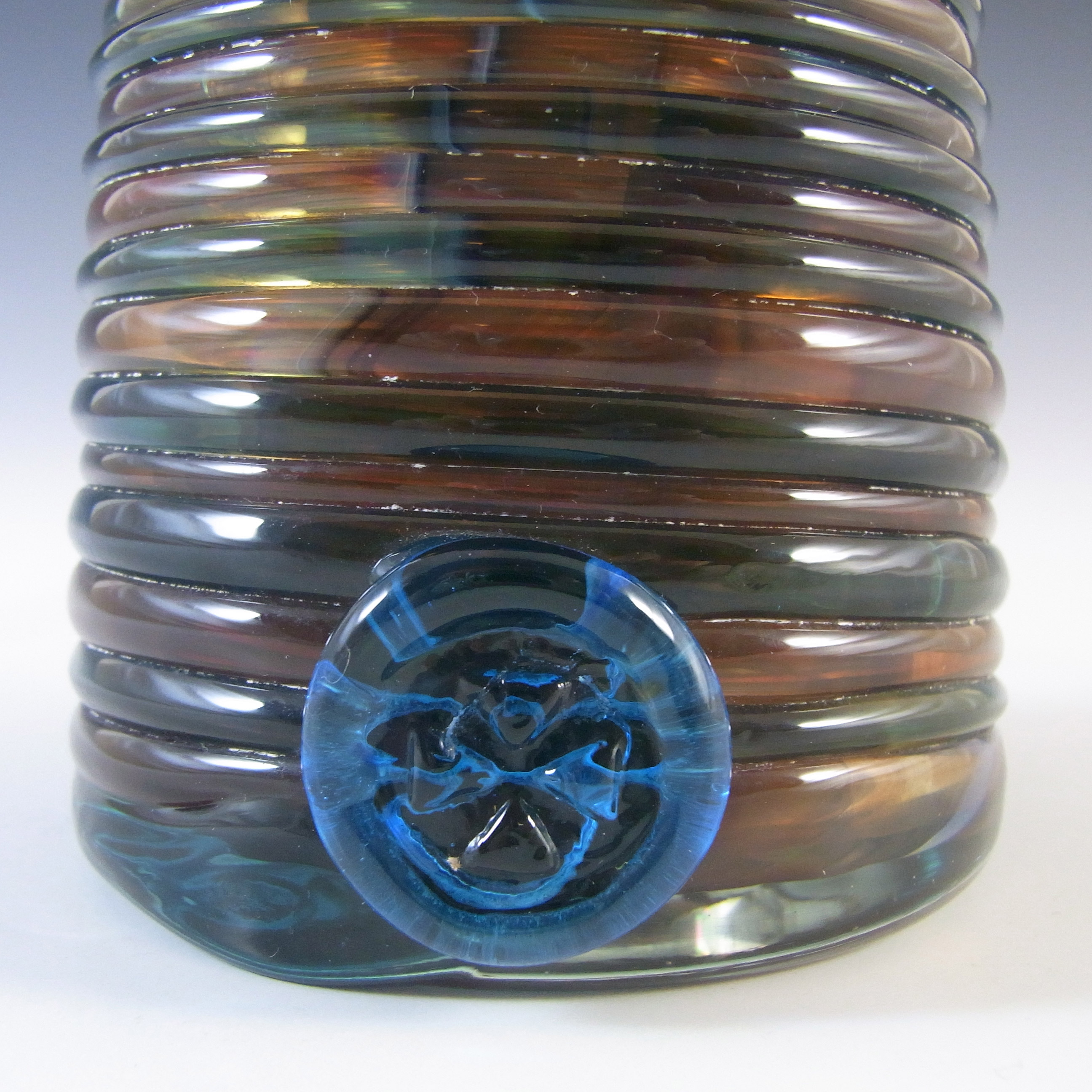 (image for) Mdina Trailed Red & Blue Glass Vase With Maltese Cross - Signed - Click Image to Close