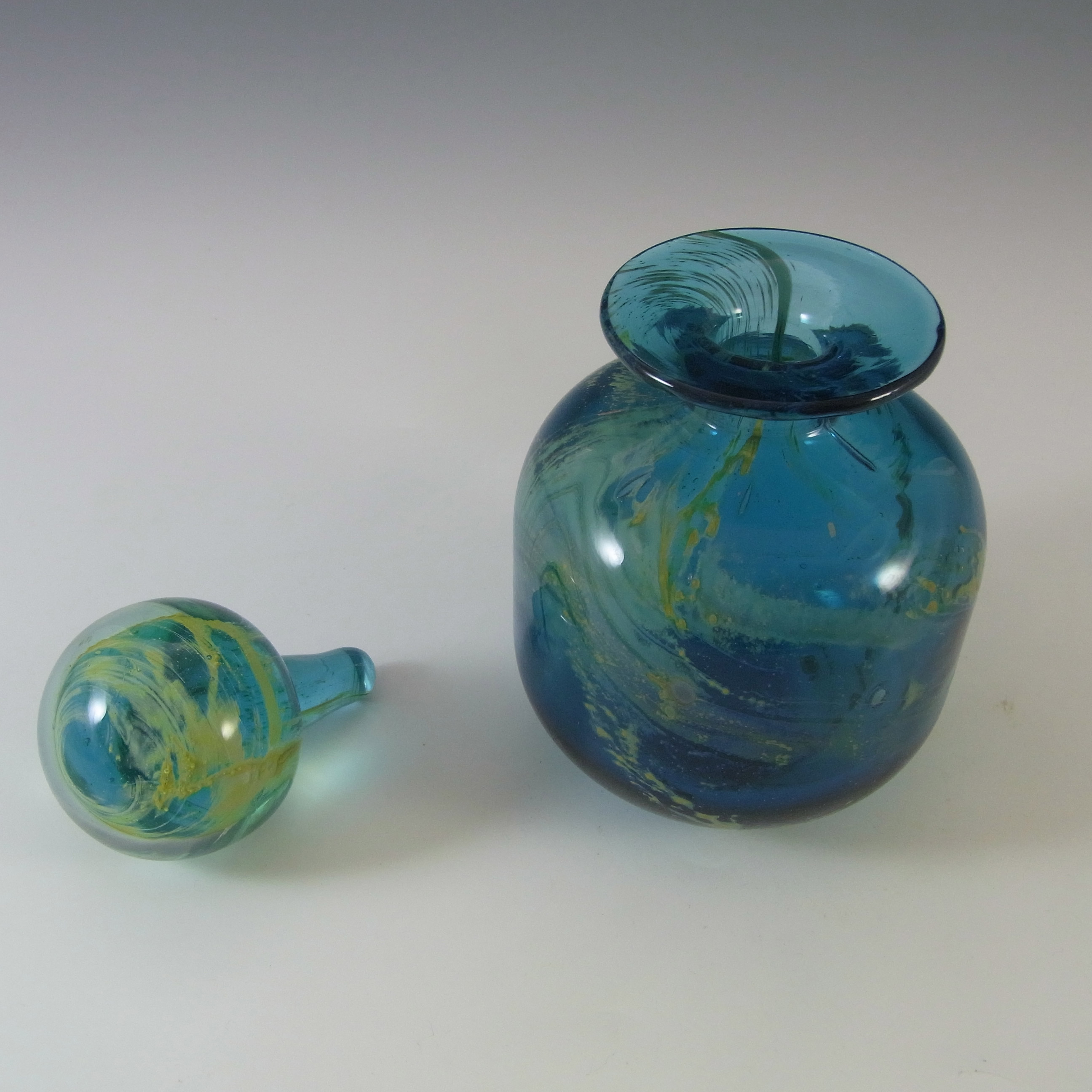Mdina 'Blue Summer' Maltese Glass Decorative Bottle - Signed - Click Image to Close