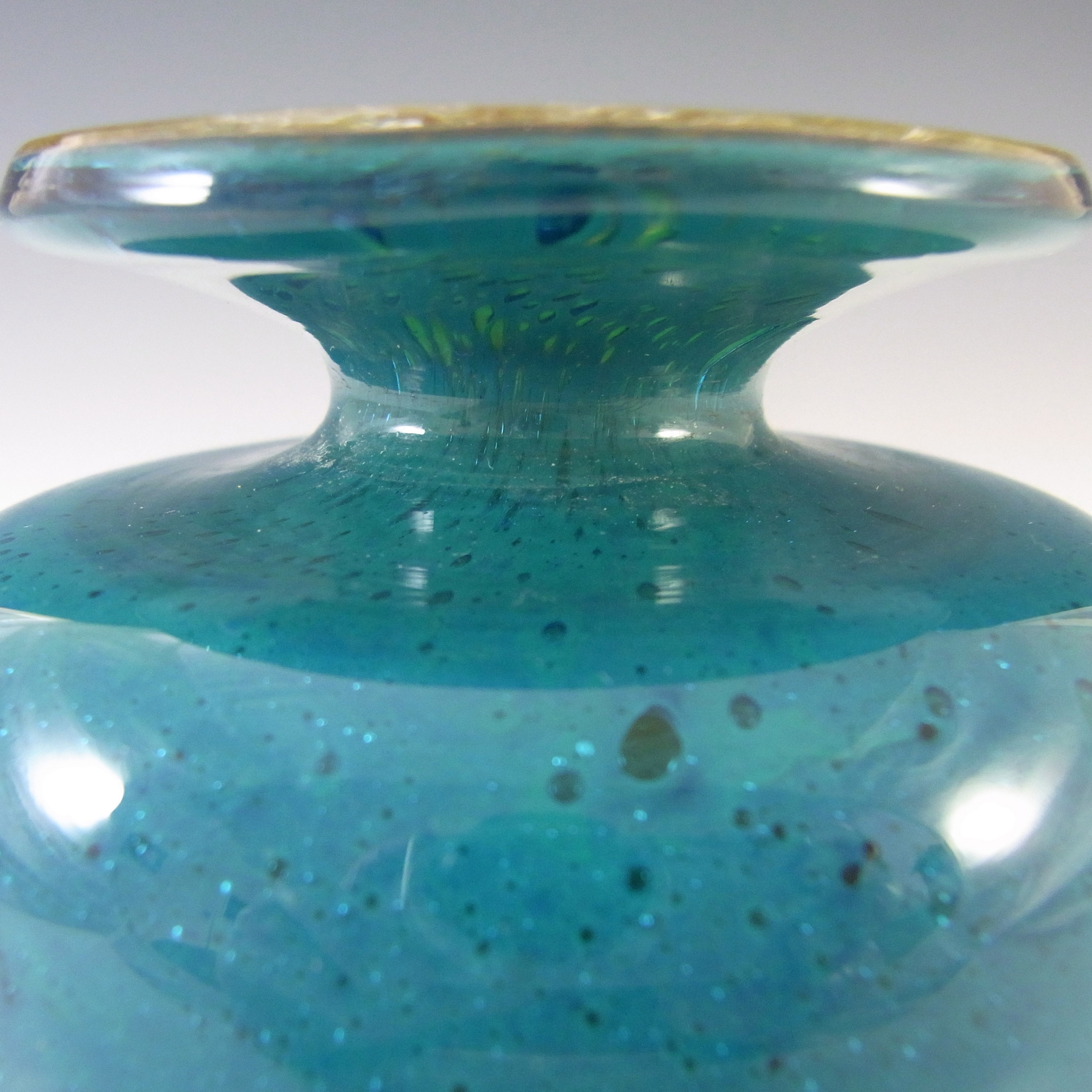 (image for) Mdina Bubbly Maltese Blue & Yellow Glass Vintage Vase - Signed - Click Image to Close