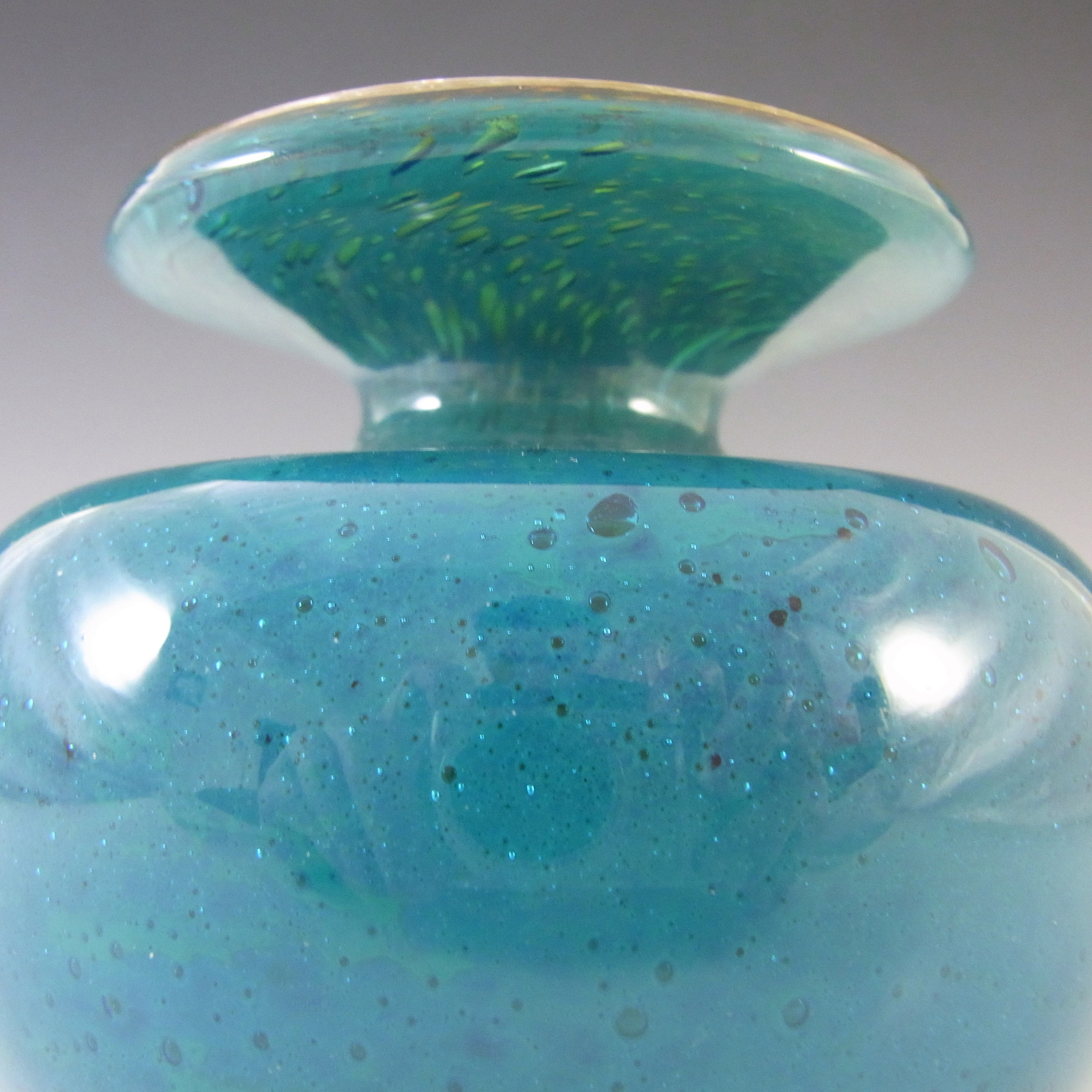 (image for) Mdina Bubbly Maltese Blue & Yellow Glass Vintage Vase - Signed - Click Image to Close