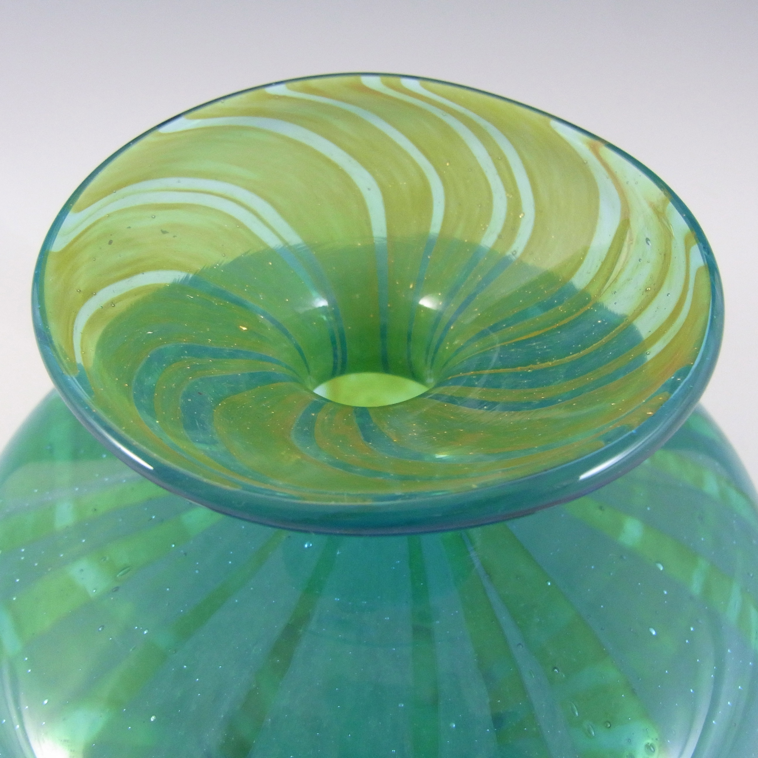 (image for) Mdina 'Ming' Maltese Blue & Green Glass Vase - Signed - Click Image to Close