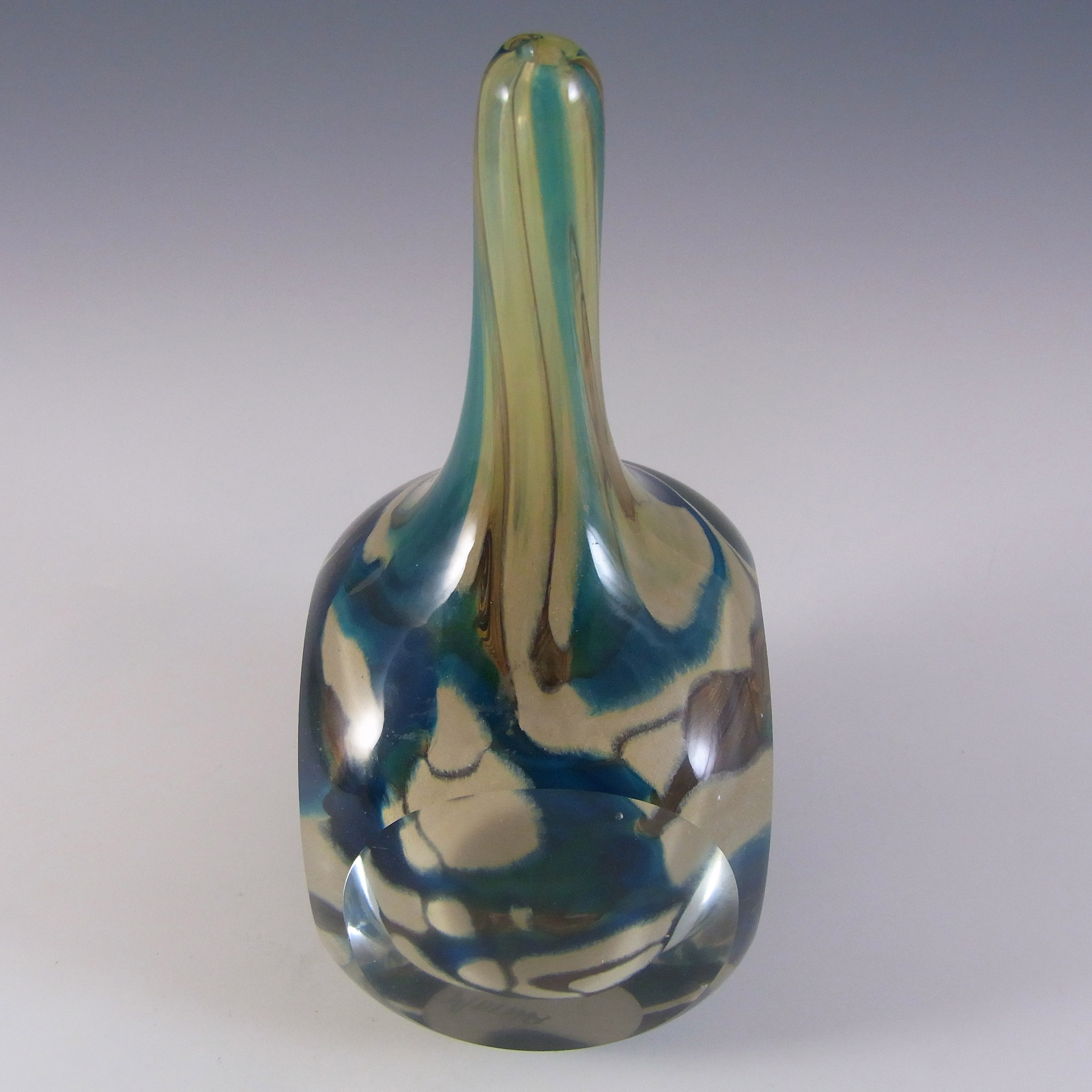 (image for) Mdina 'Tiger' Blue + Brown Glass Faceted Cube Vase - Signed - Click Image to Close