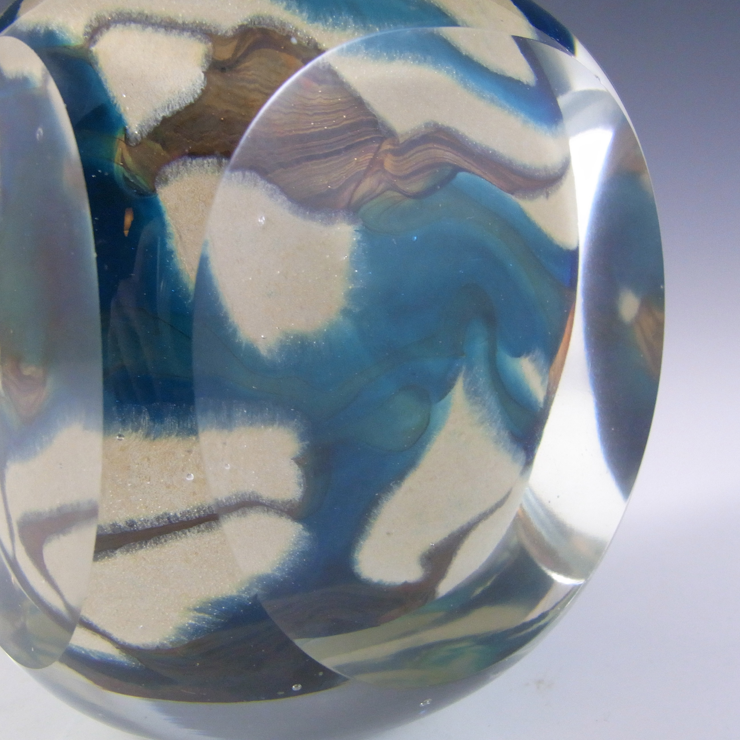 (image for) Mdina 'Tiger' Blue + Brown Glass Faceted Cube Vase - Signed - Click Image to Close