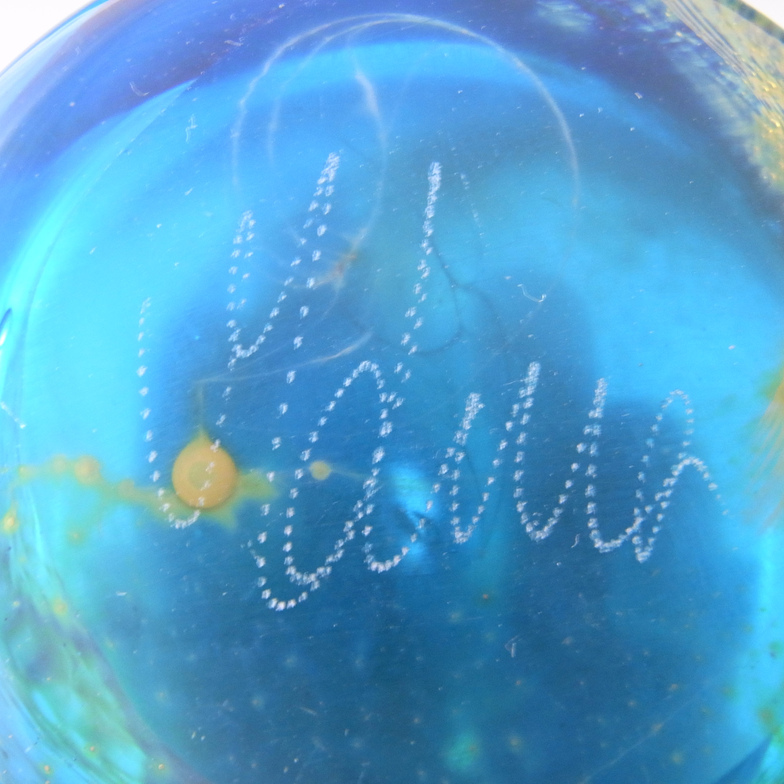 Mdina 'Blue Summer' Maltese Glass Squat Vase - Signed - Click Image to Close