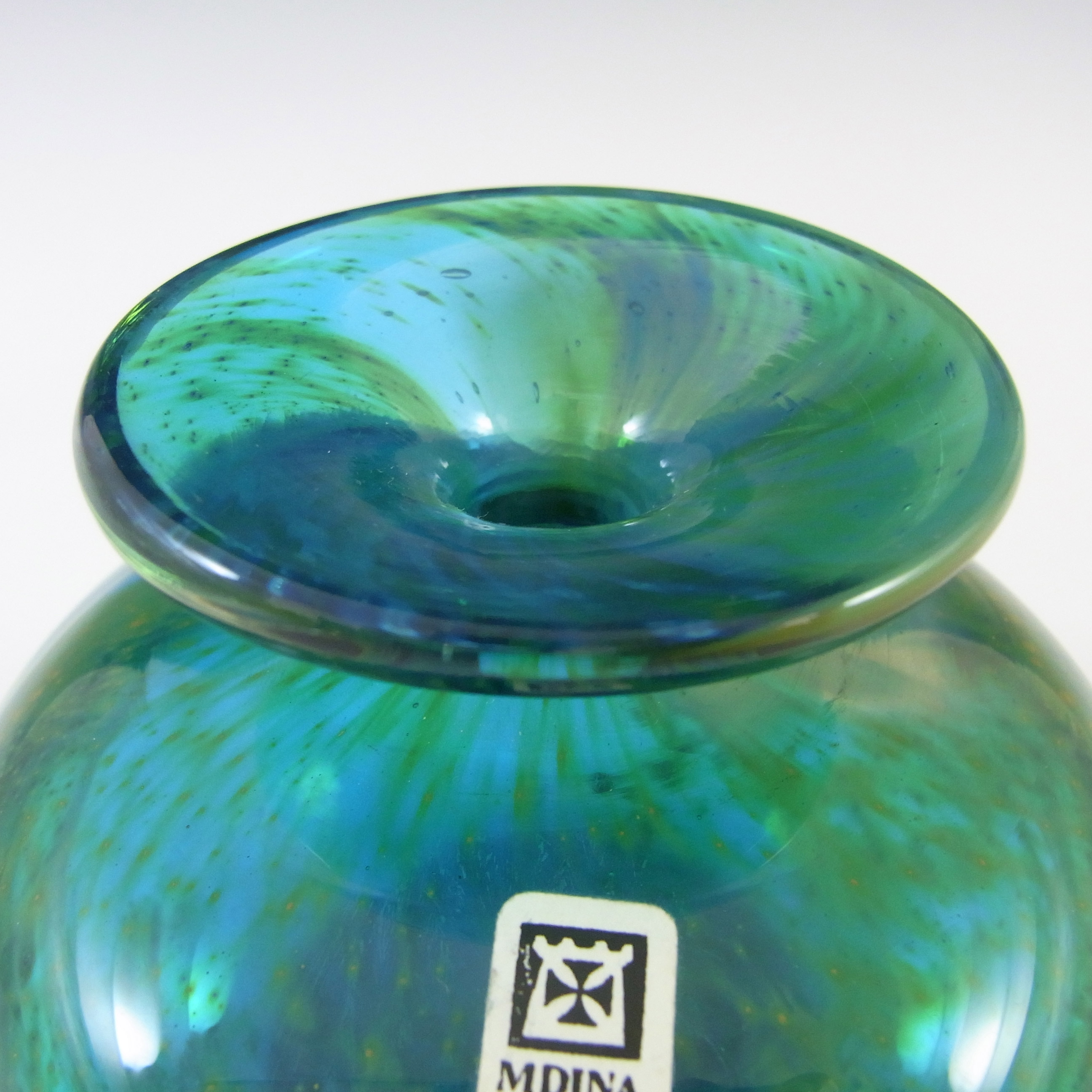 (image for) Mdina 'Blue Summer' Maltese Glass Squat Vase - Signed - Click Image to Close