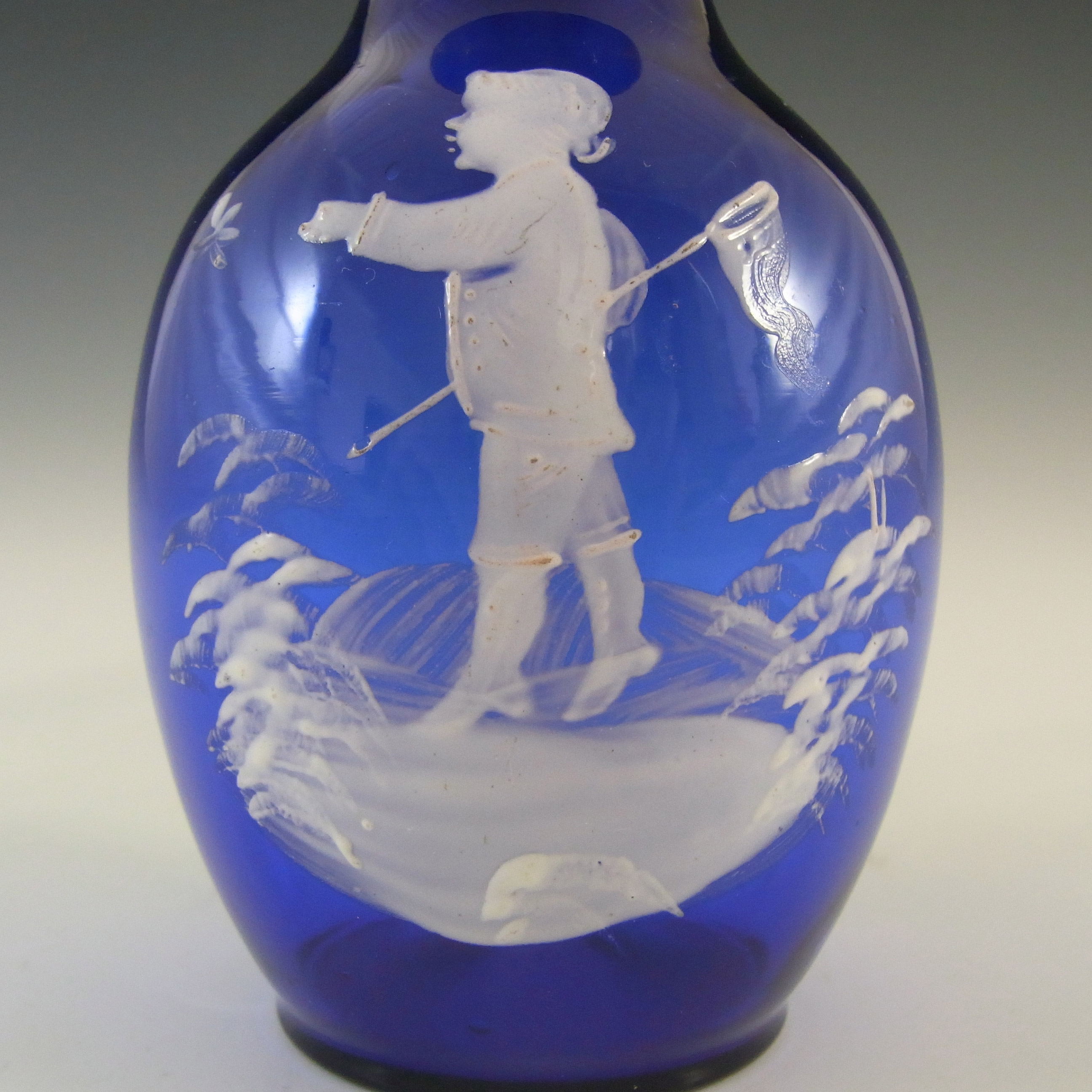 (image for) Mary Gregory Bohemian Hand Enamelled Blue Glass Vase - Click Image to Close
