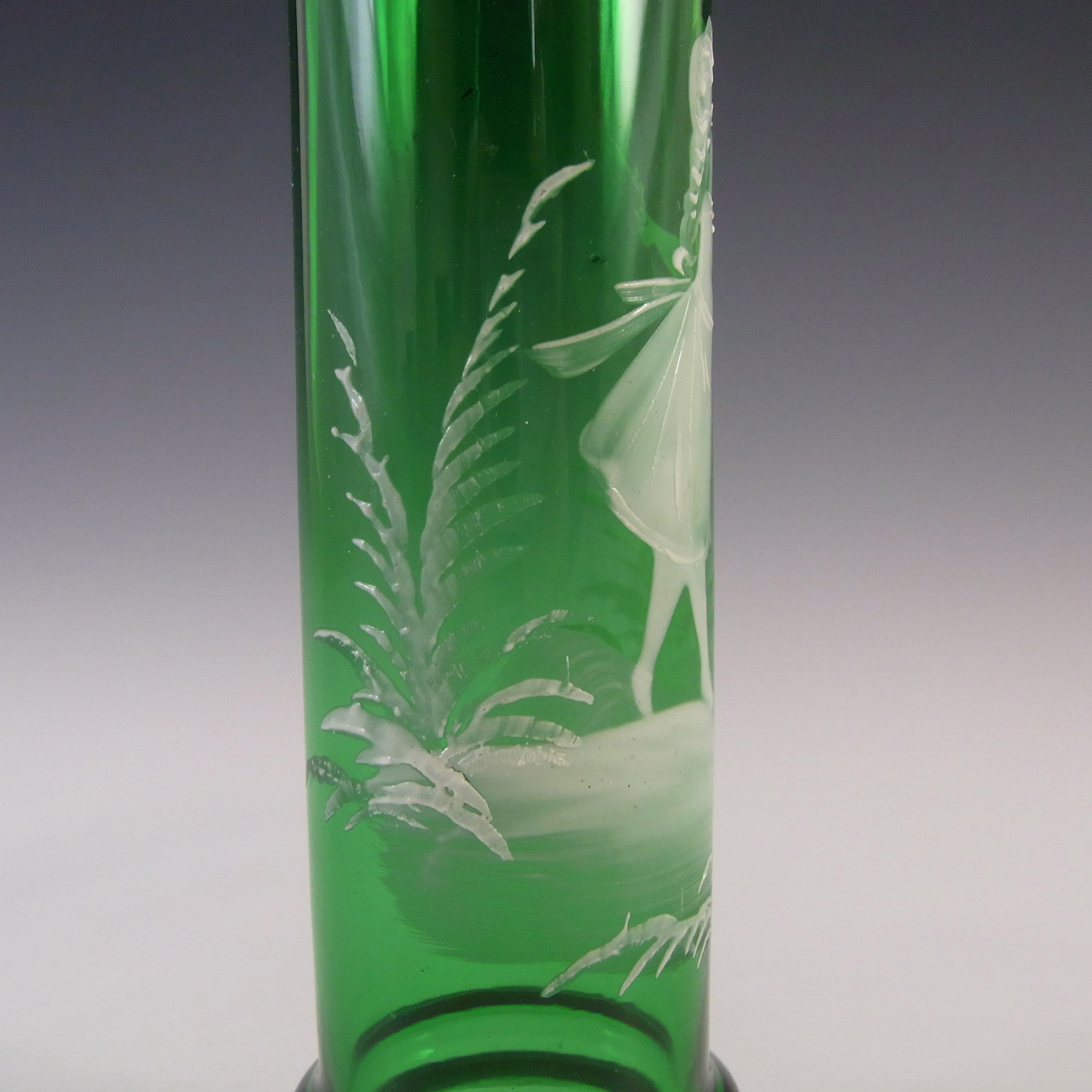 (image for) Mary Gregory Bohemian Hand Enamelled Green Glass Vase - Click Image to Close