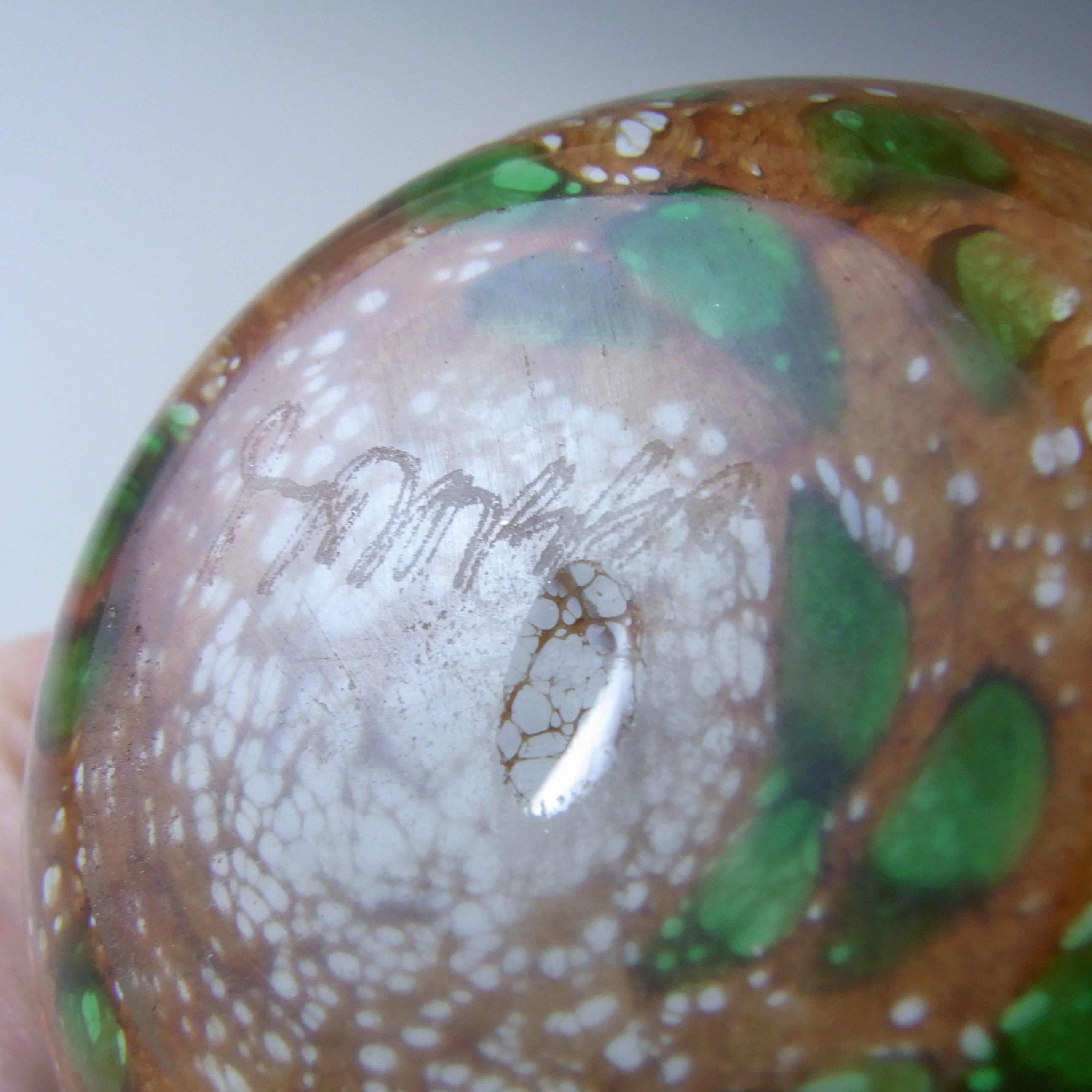(image for) SIGNED Mtarfa Maltese Organic Orange & Green Glass Vase - Click Image to Close