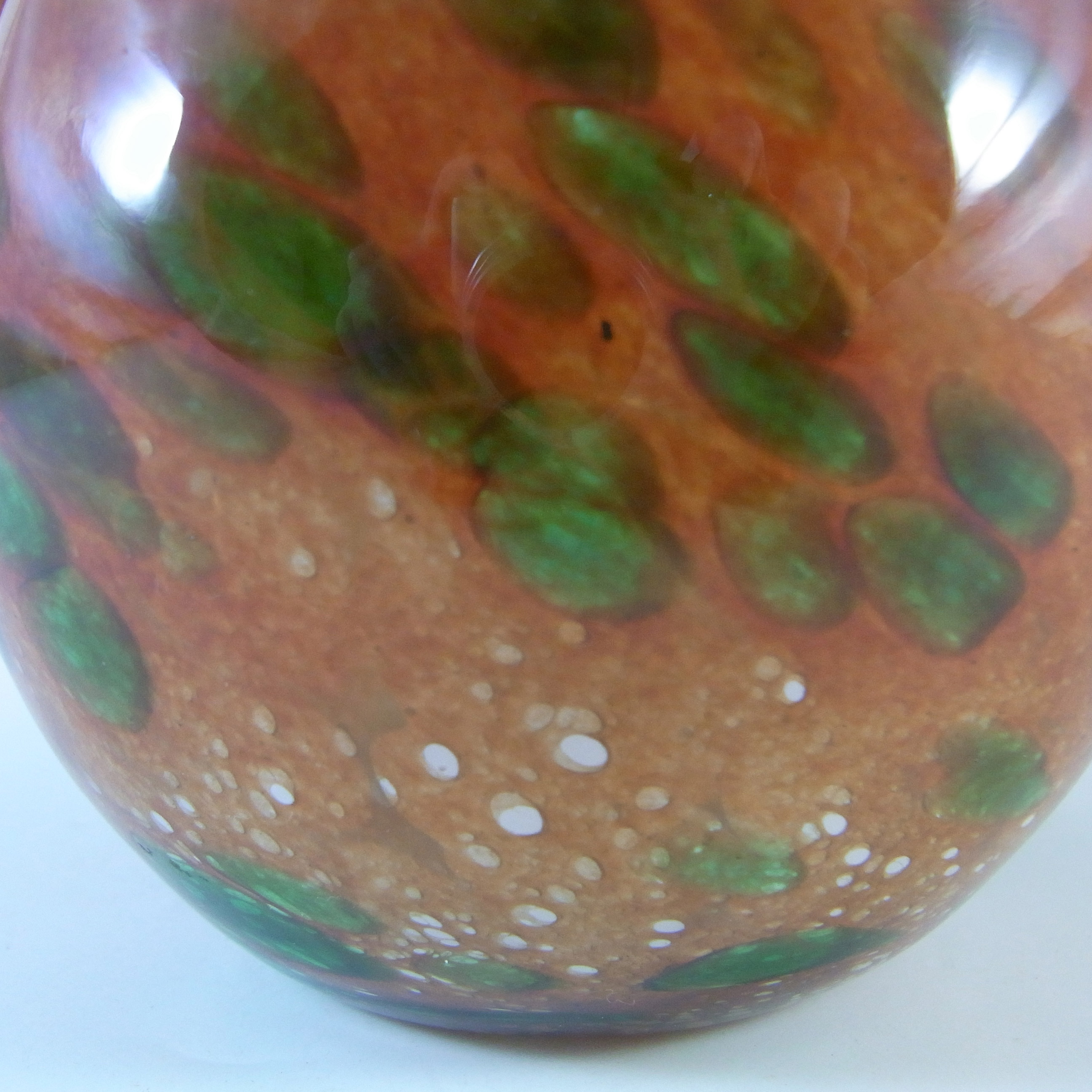 (image for) SIGNED Mtarfa Maltese Organic Orange & Green Glass Vase - Click Image to Close