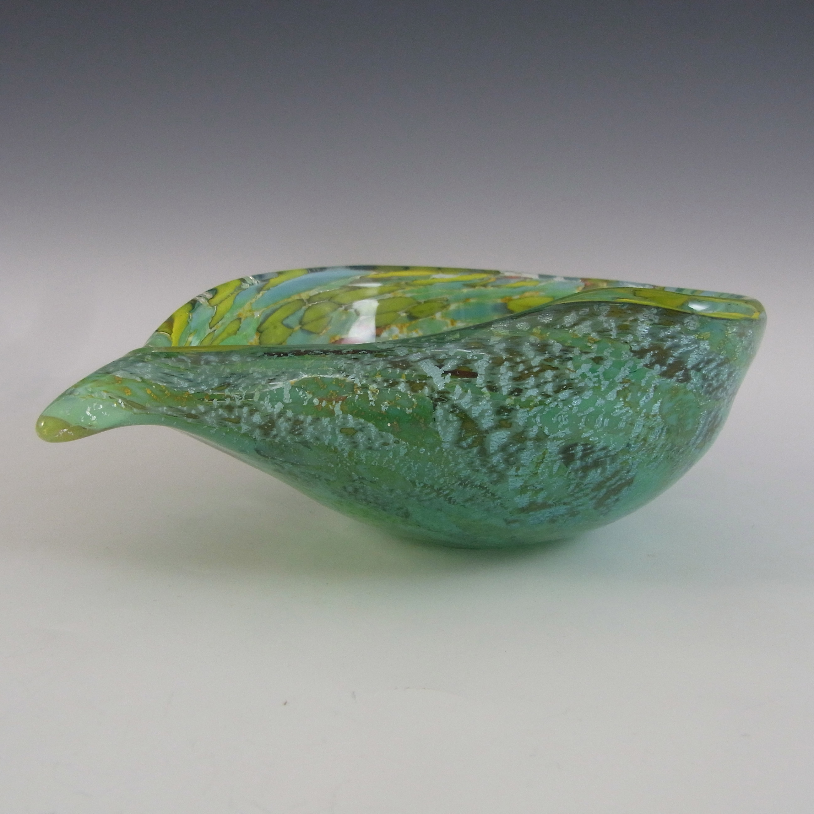 (image for) Murano Vintage Silver Leaf & Coloured Murrines Glass Bowl - Click Image to Close