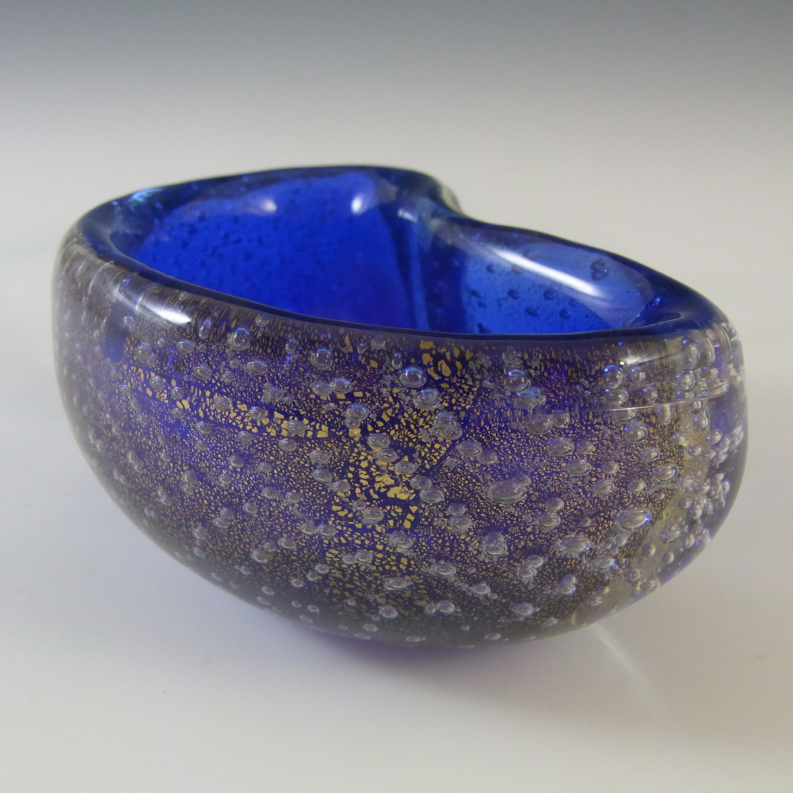 (image for) Murano Gold Leaf & Bullicante Blue Glass Kidney Bowl - Click Image to Close