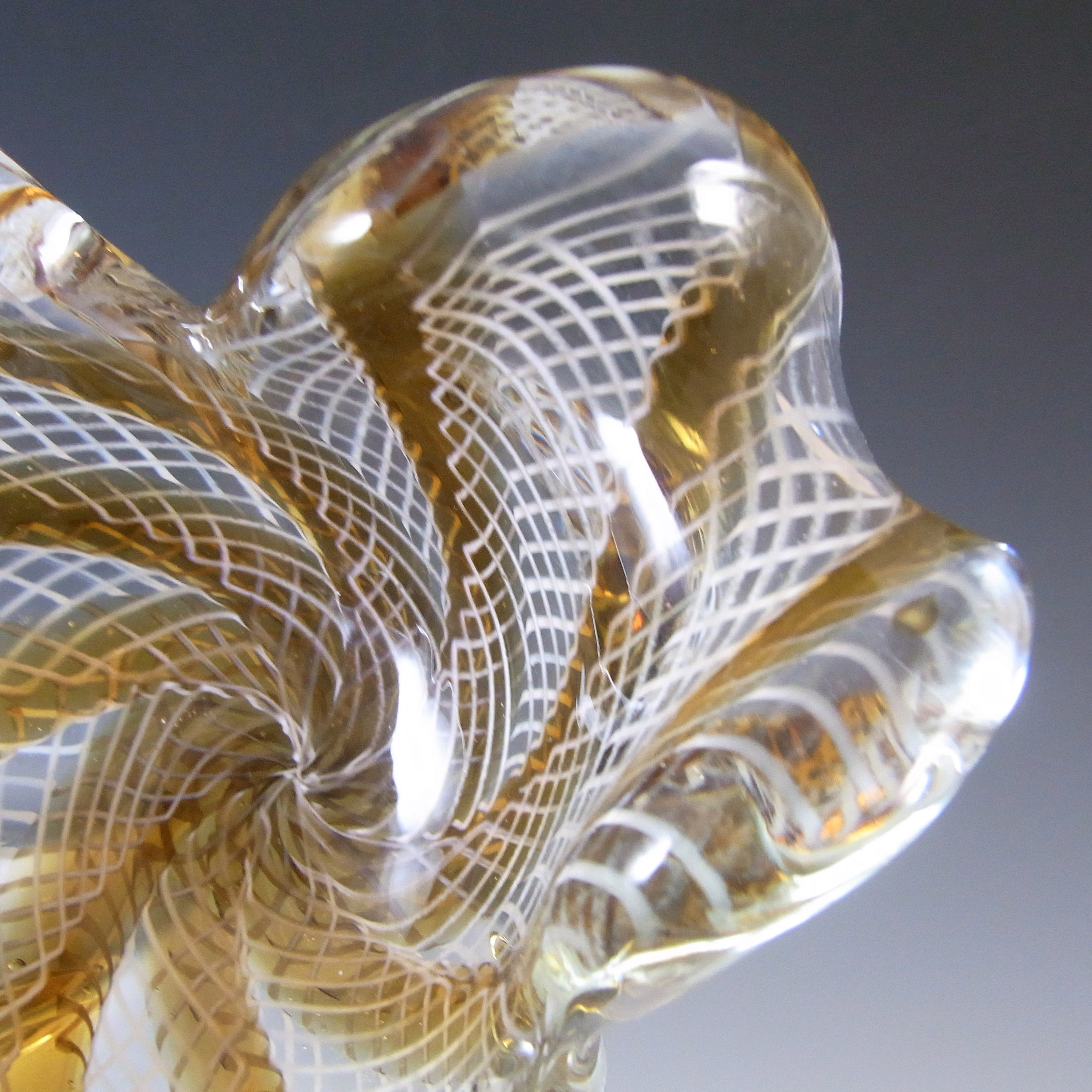(image for) Murano Vintage Amber & White Glass Zanfirico Filigree Bowl/Ashtray - Click Image to Close