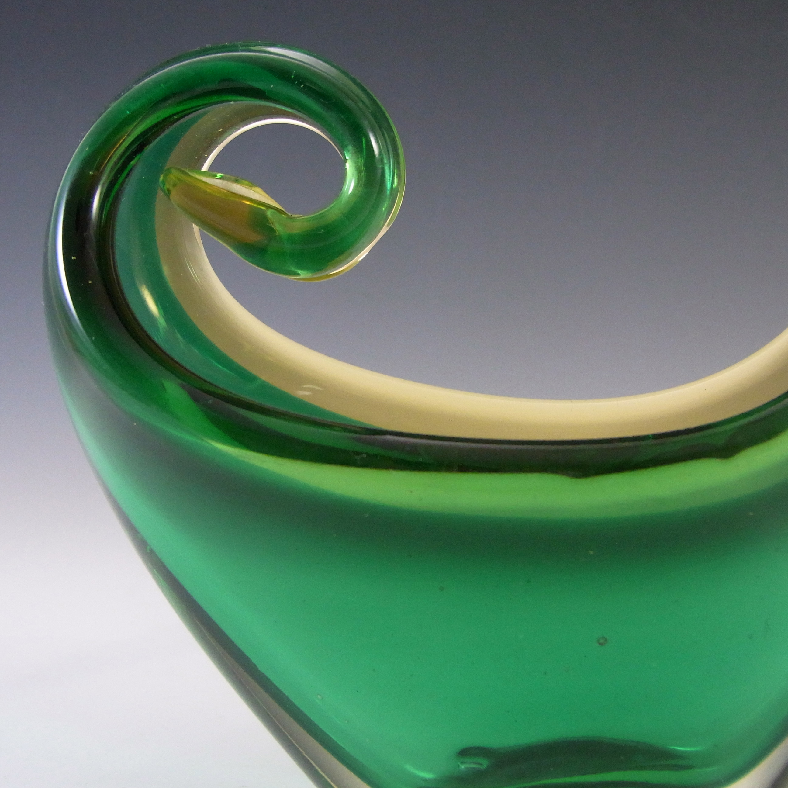 (image for) Murano Green & Amber Sommerso Cased Glass Sculpture Bowl - Click Image to Close