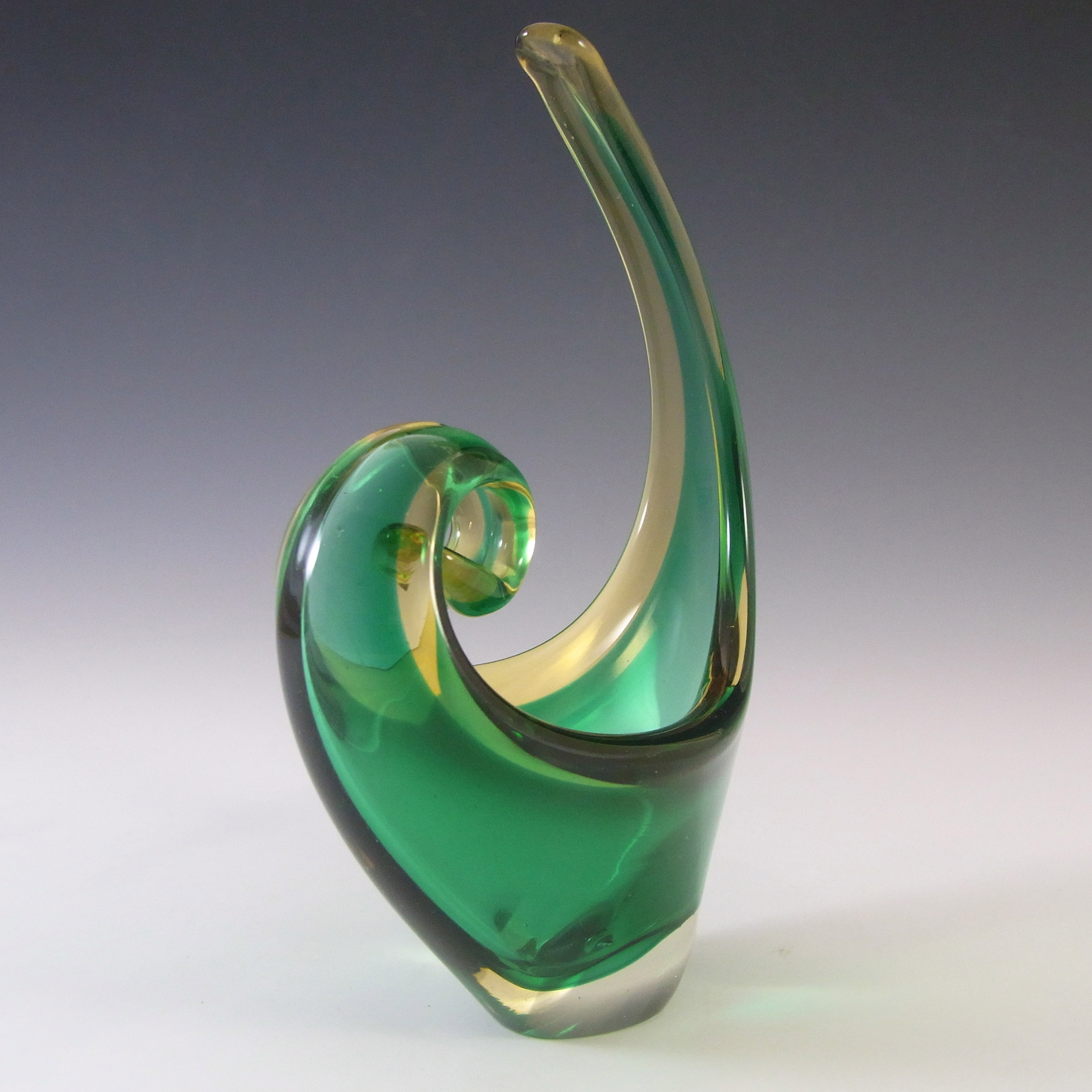 Murano Green & Amber Sommerso Cased Glass Sculpture Bowl - Click Image to Close