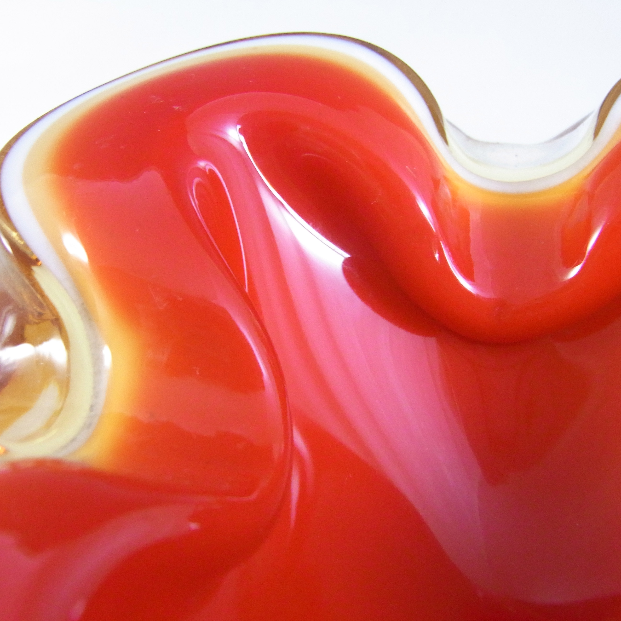 (image for) Barbini Murano Red, White & Amber Glass Biomorphic Bowl - Click Image to Close